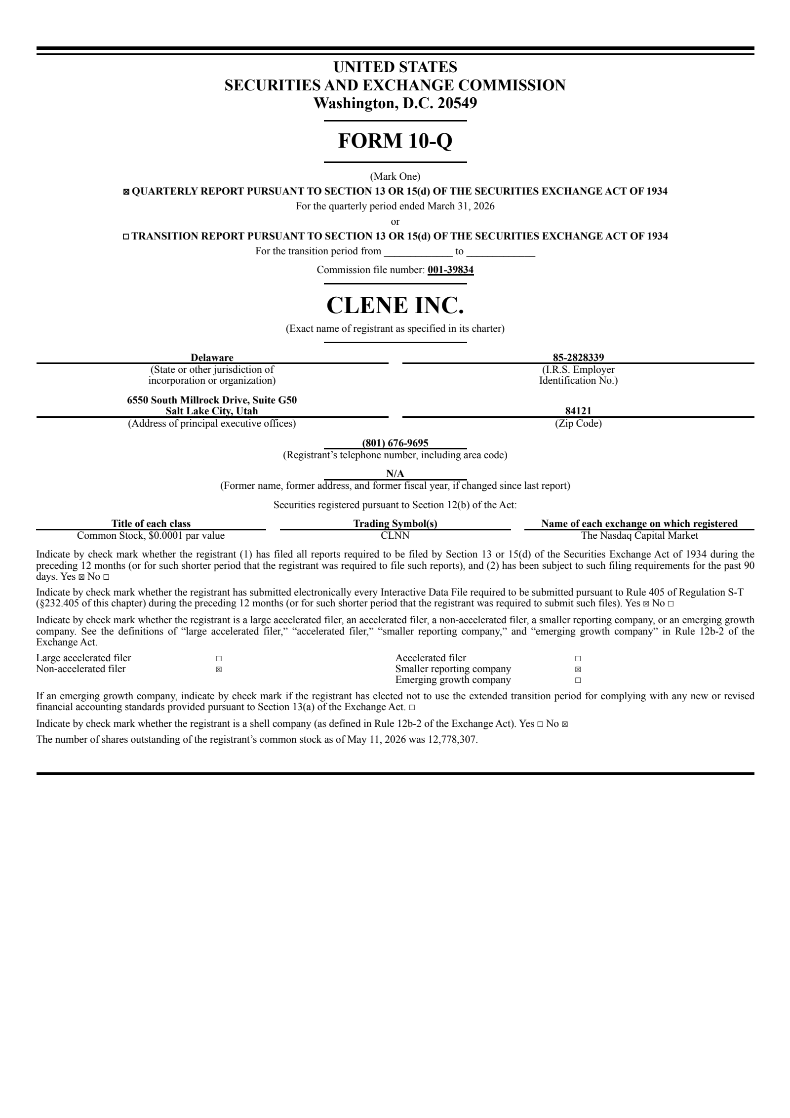 Clene's Q1 2026 Quarterly report