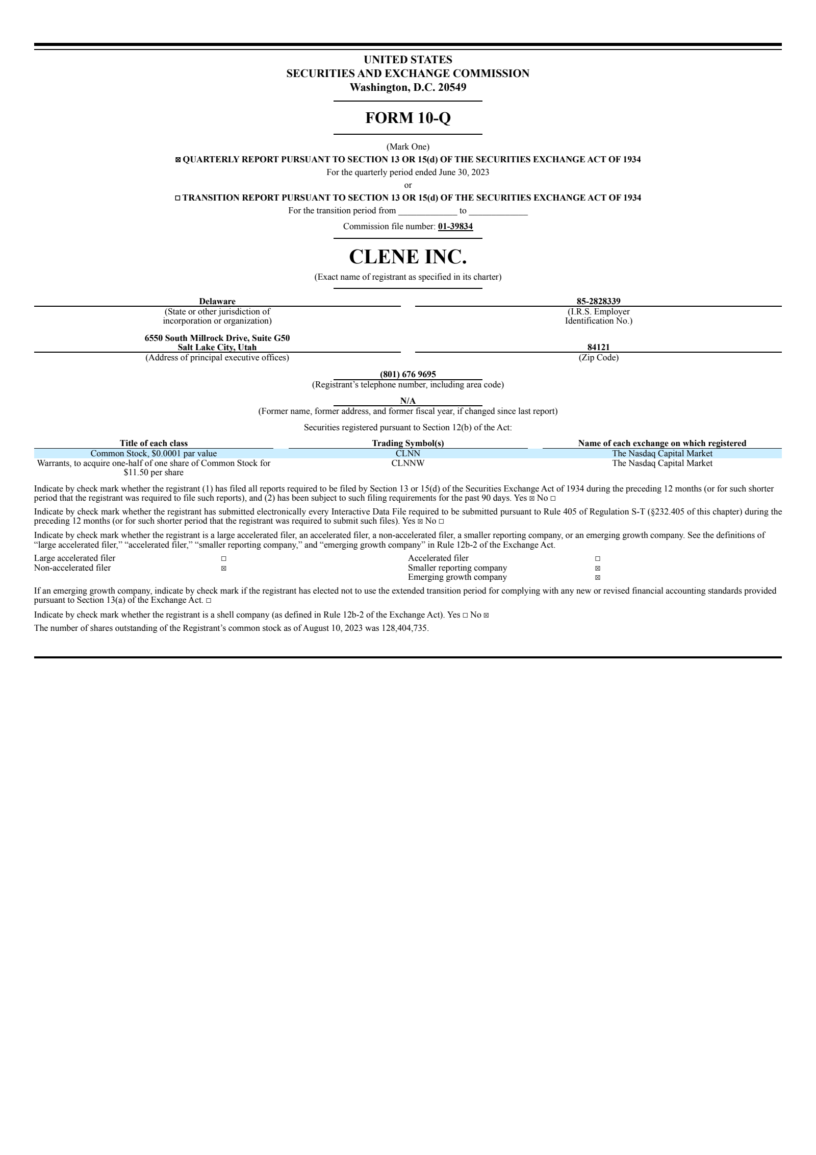 Clene's Q2 2023  Quarterly report