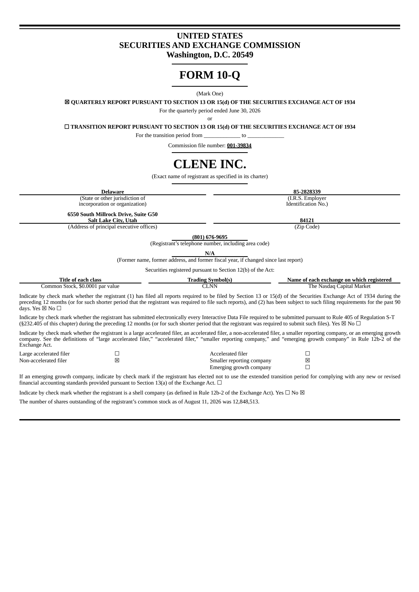 Clene's Q2 2026 Quarterly report