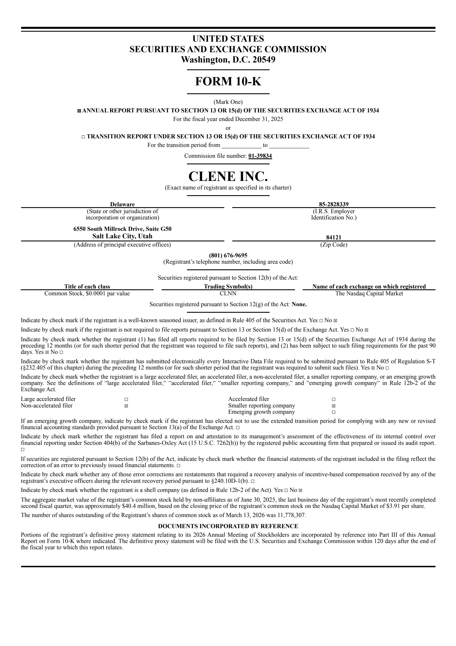 Clene's Q4 2025 Annual report