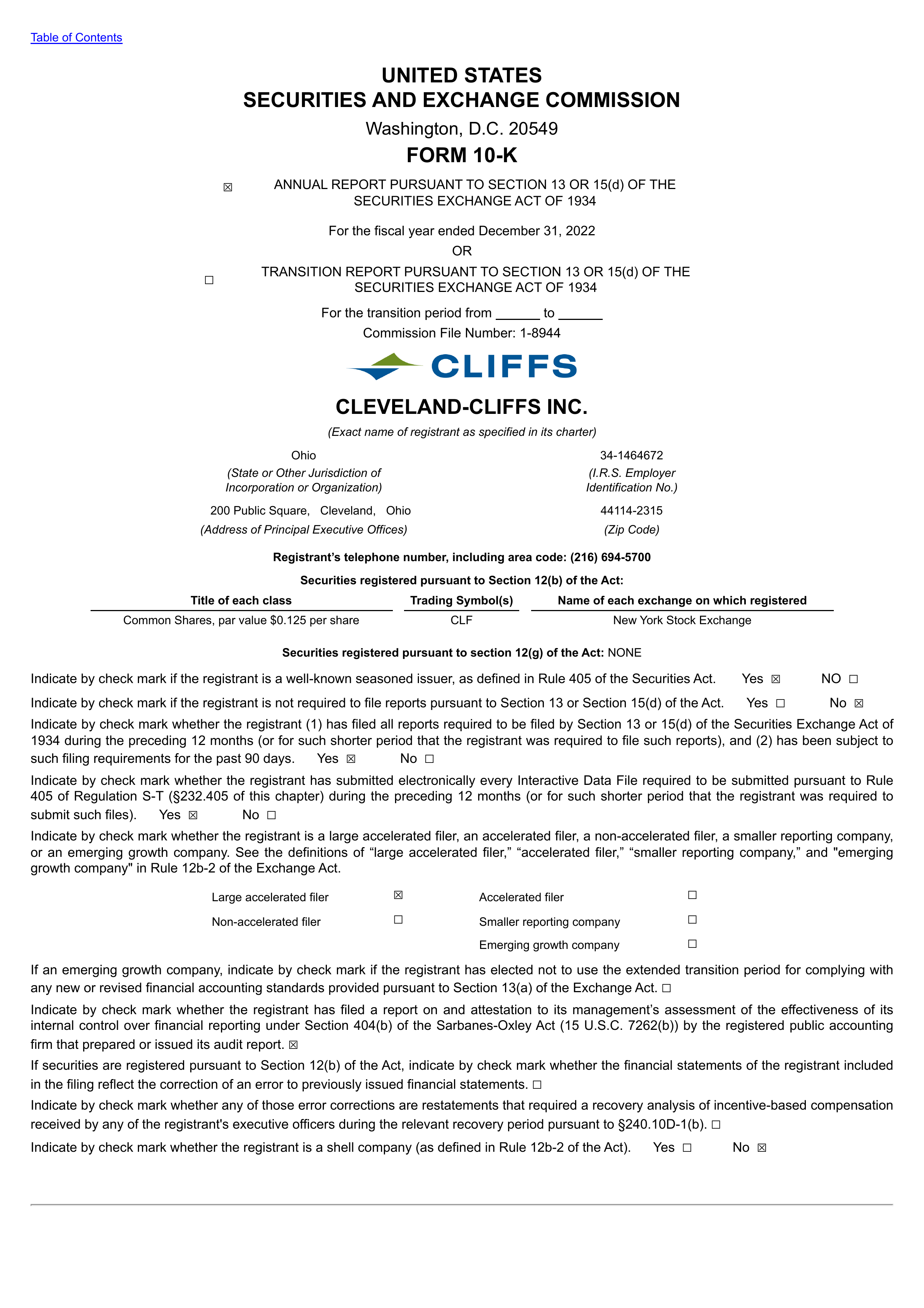 Cleveland-Cliffs' Q4 2022 Annual report