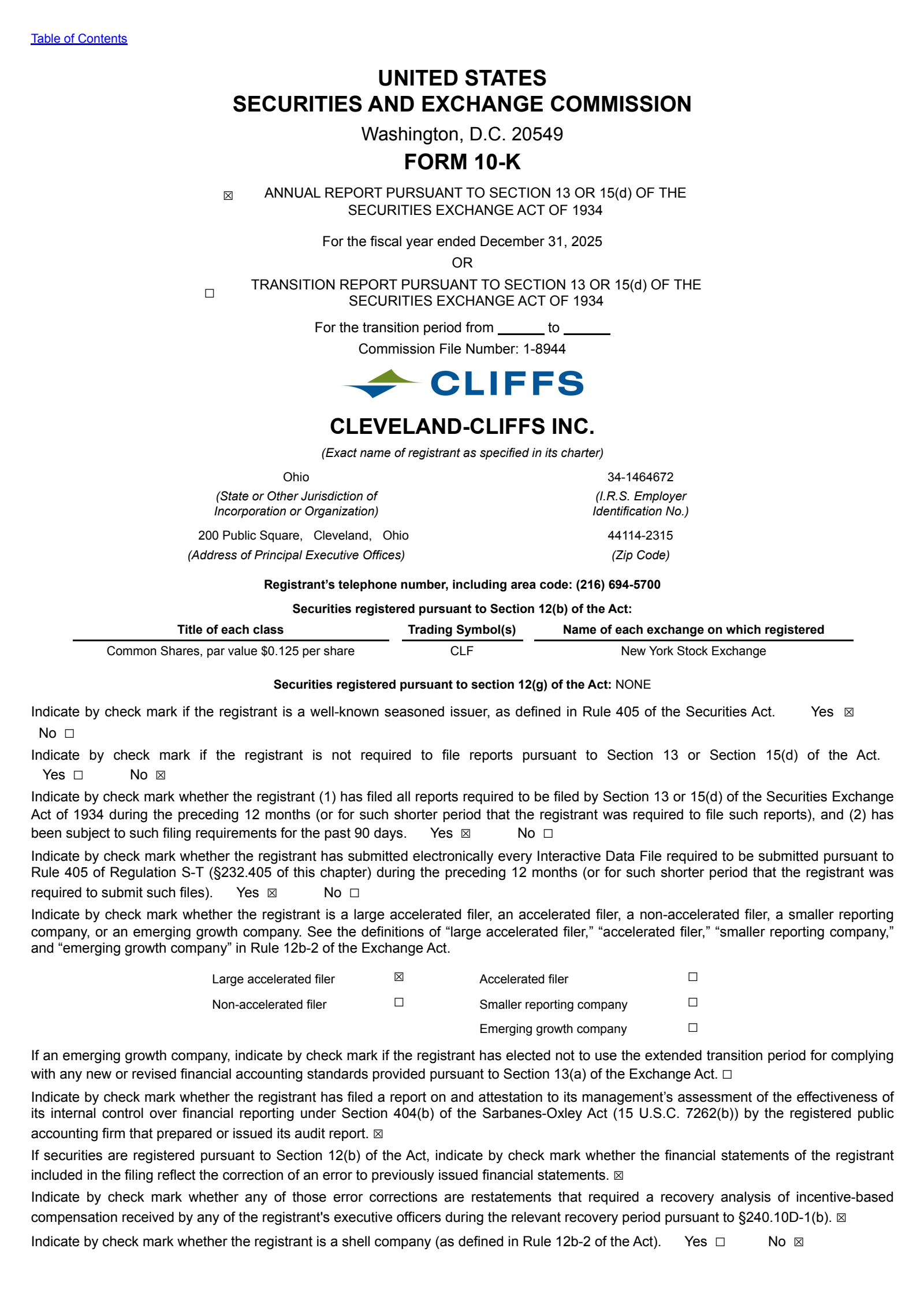 Cleveland-Cliffs' Q4 2025 Annual report