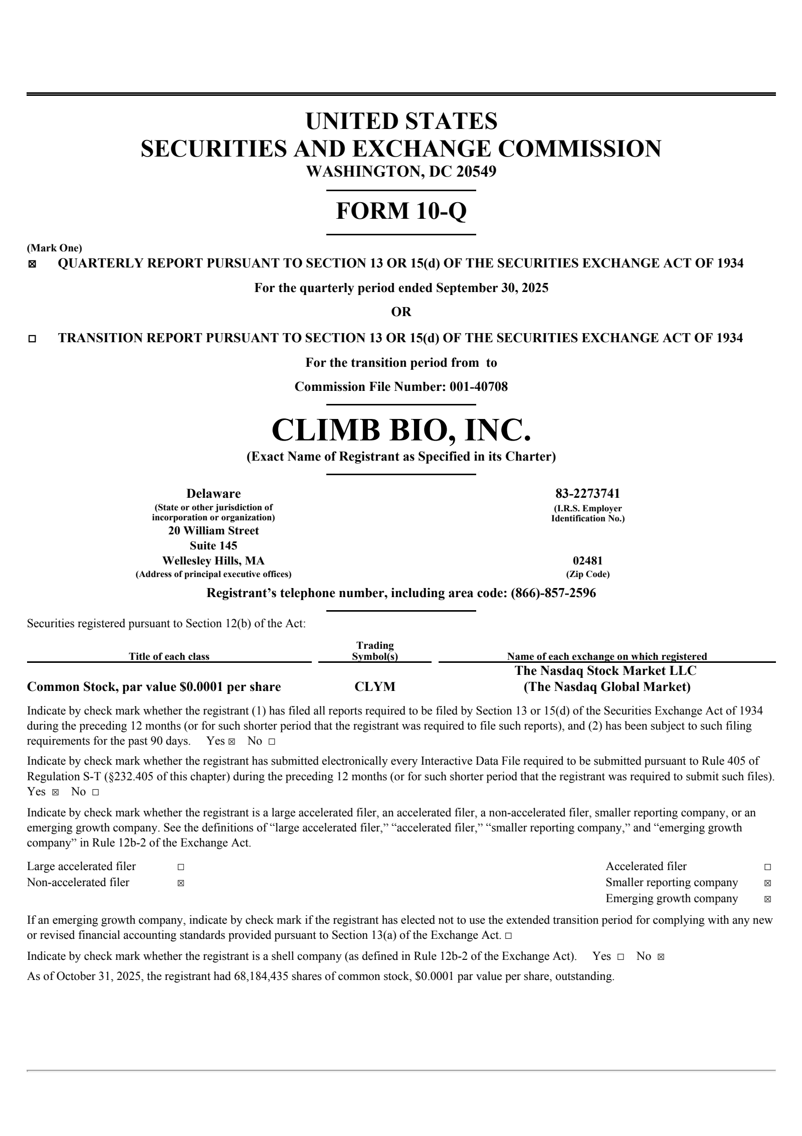 Climb Bio's Q3 2025 Quarterly Report