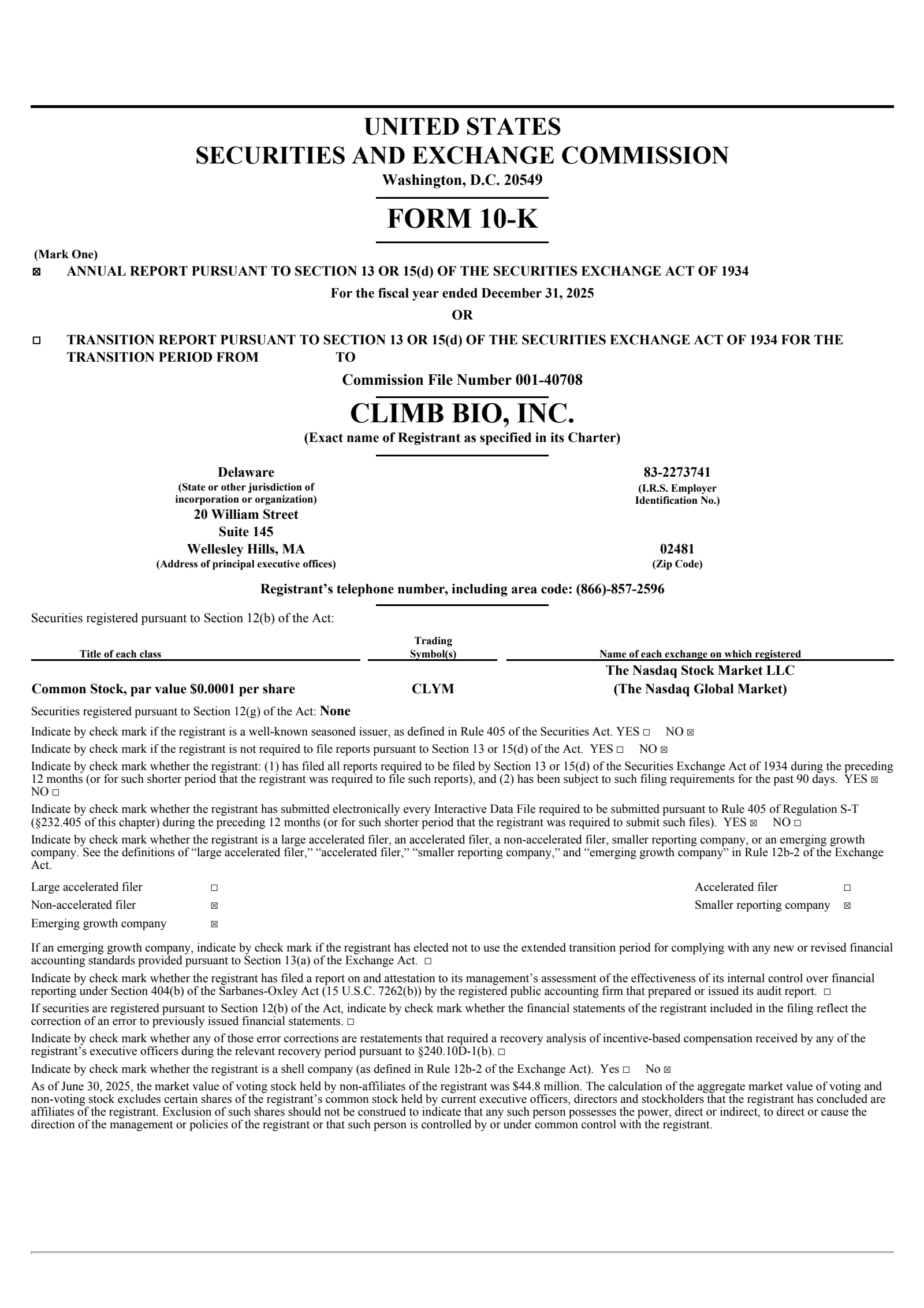 Climb Bio's Q4 2025 Annual report
