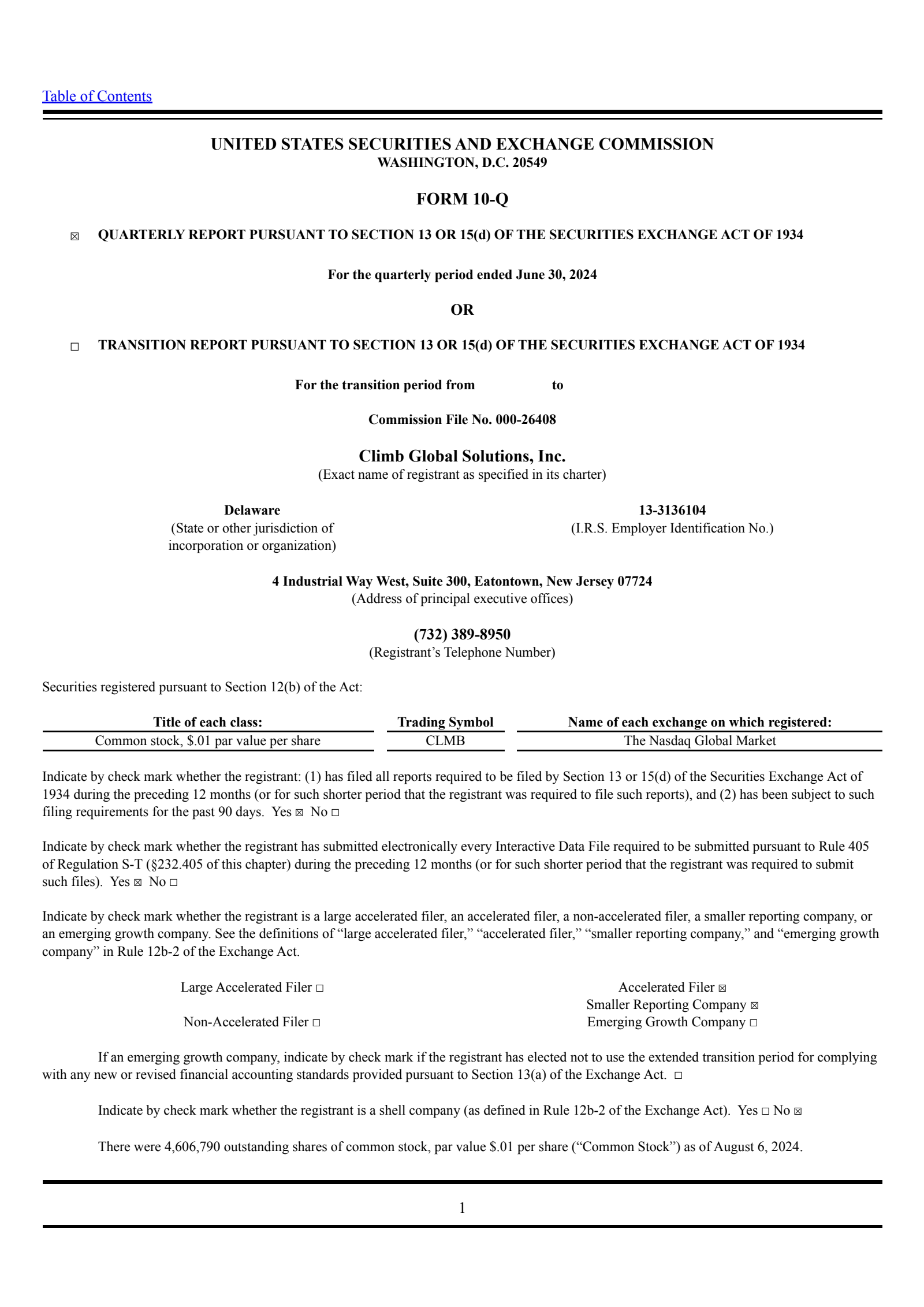 Climb Global Solutions' Q2 2024 Quarterly report
