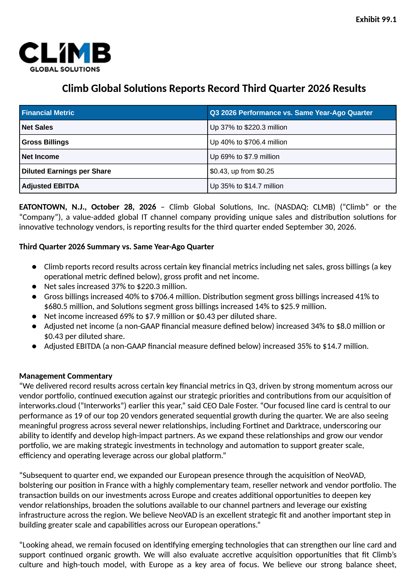 Climb Global Solutions (CLMB) Q3 2026 Earnings Results & Report