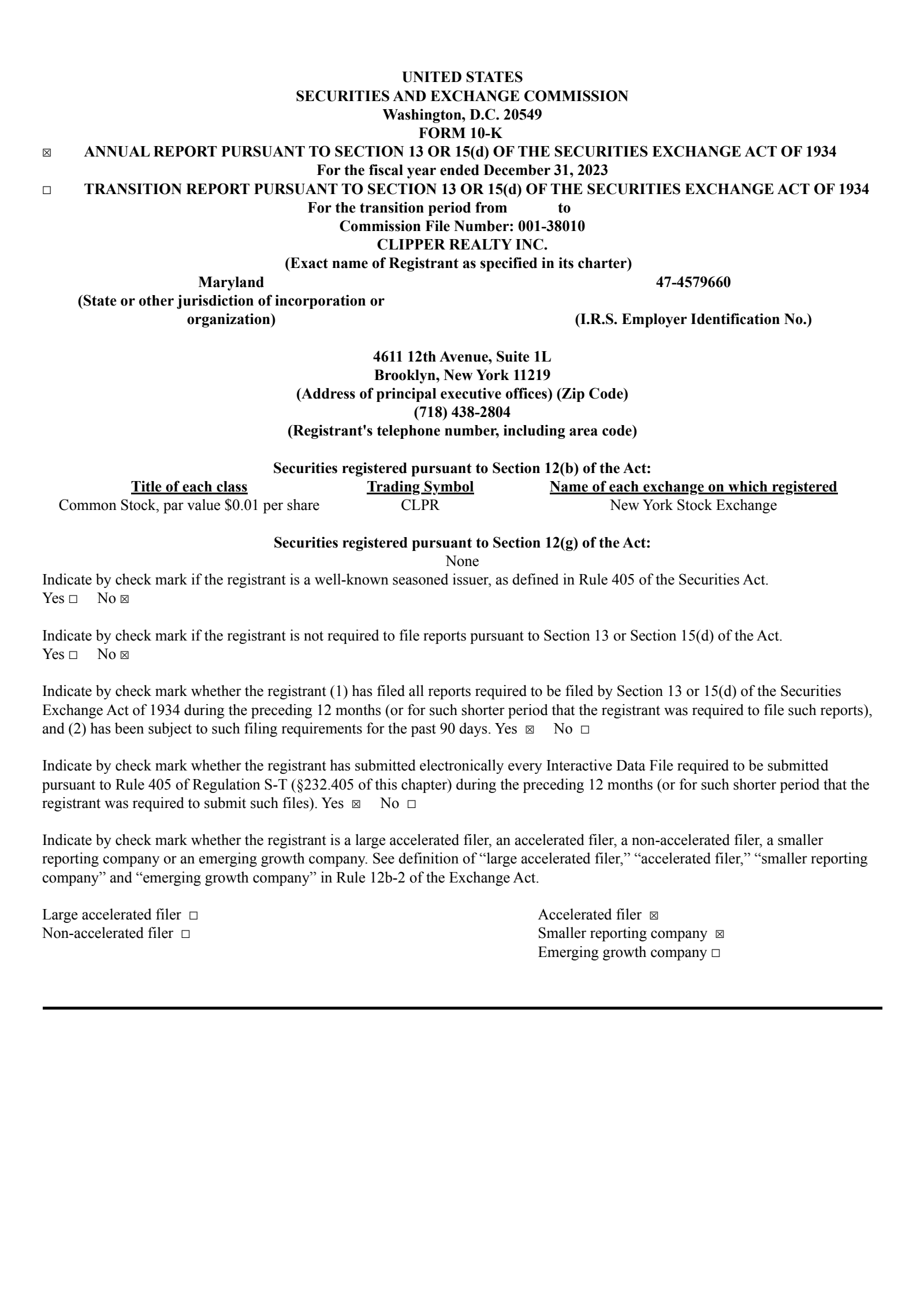 Clipper Realty's Q4 2023 Annual report