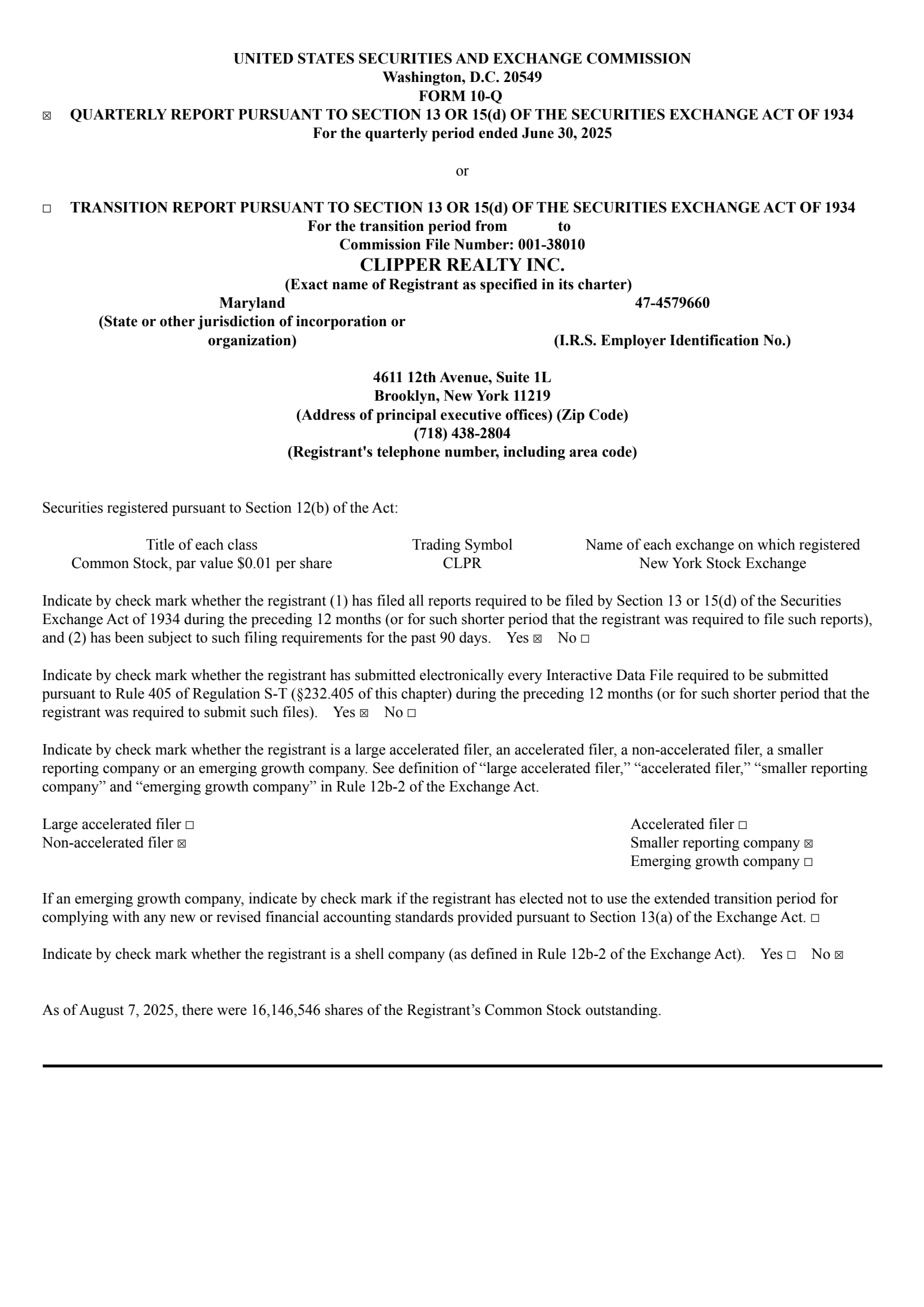 Clipper Realty's Q2 2025 Quarterly report