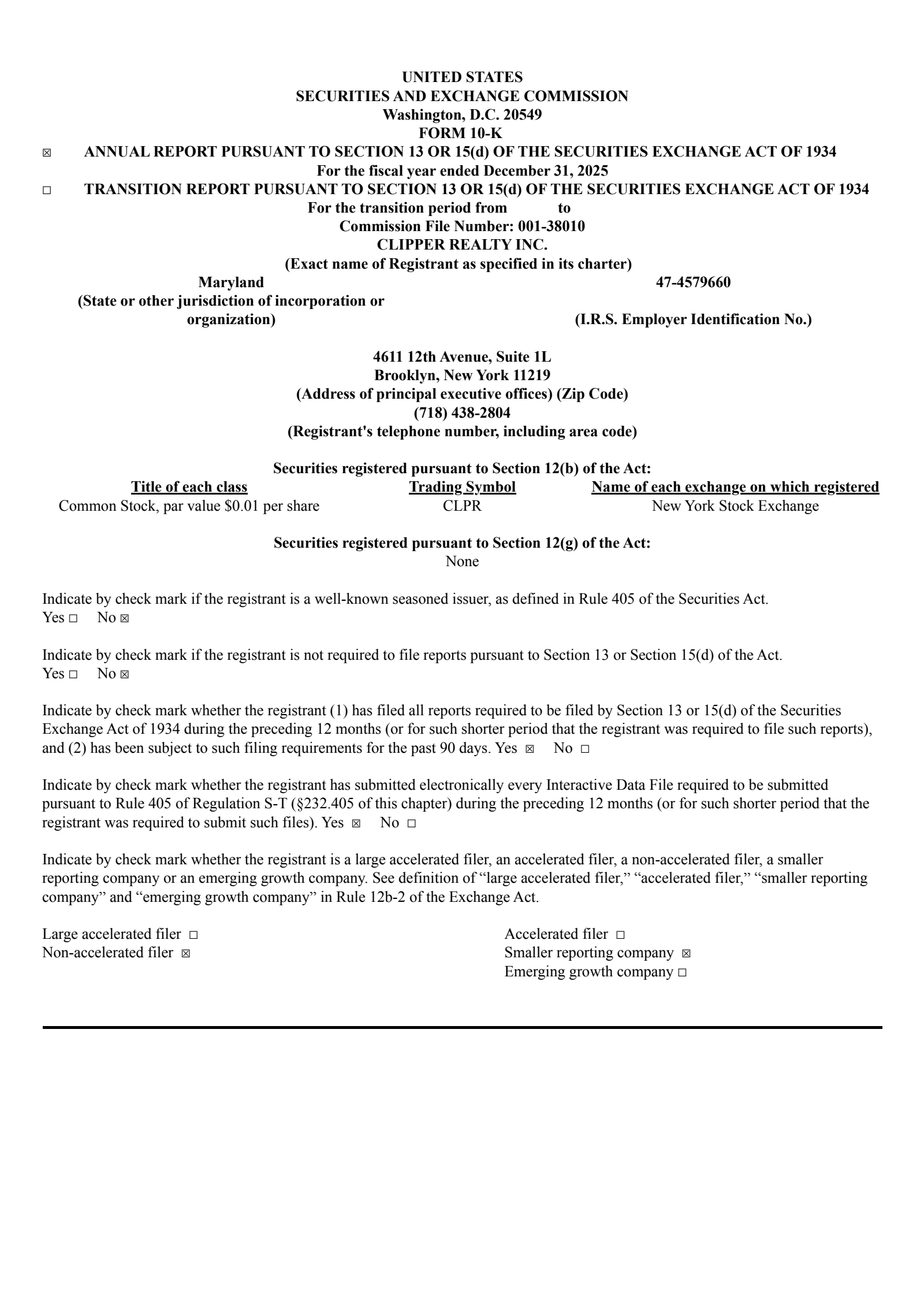 Clipper Realty's Q4 2025 Annual report