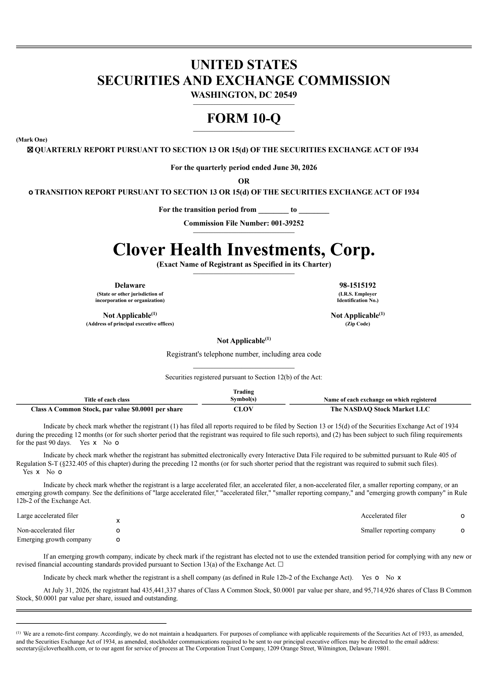 Clover Health Investments' Q2 2026 Quarterly report