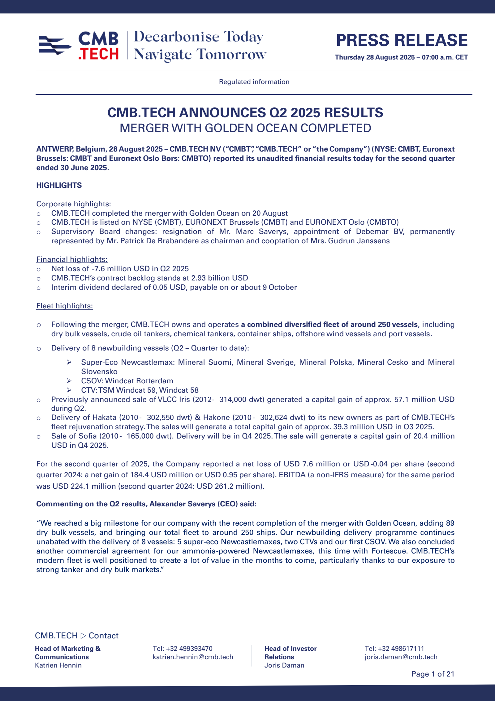 CMB.TECH's Q2 2025 Press Release