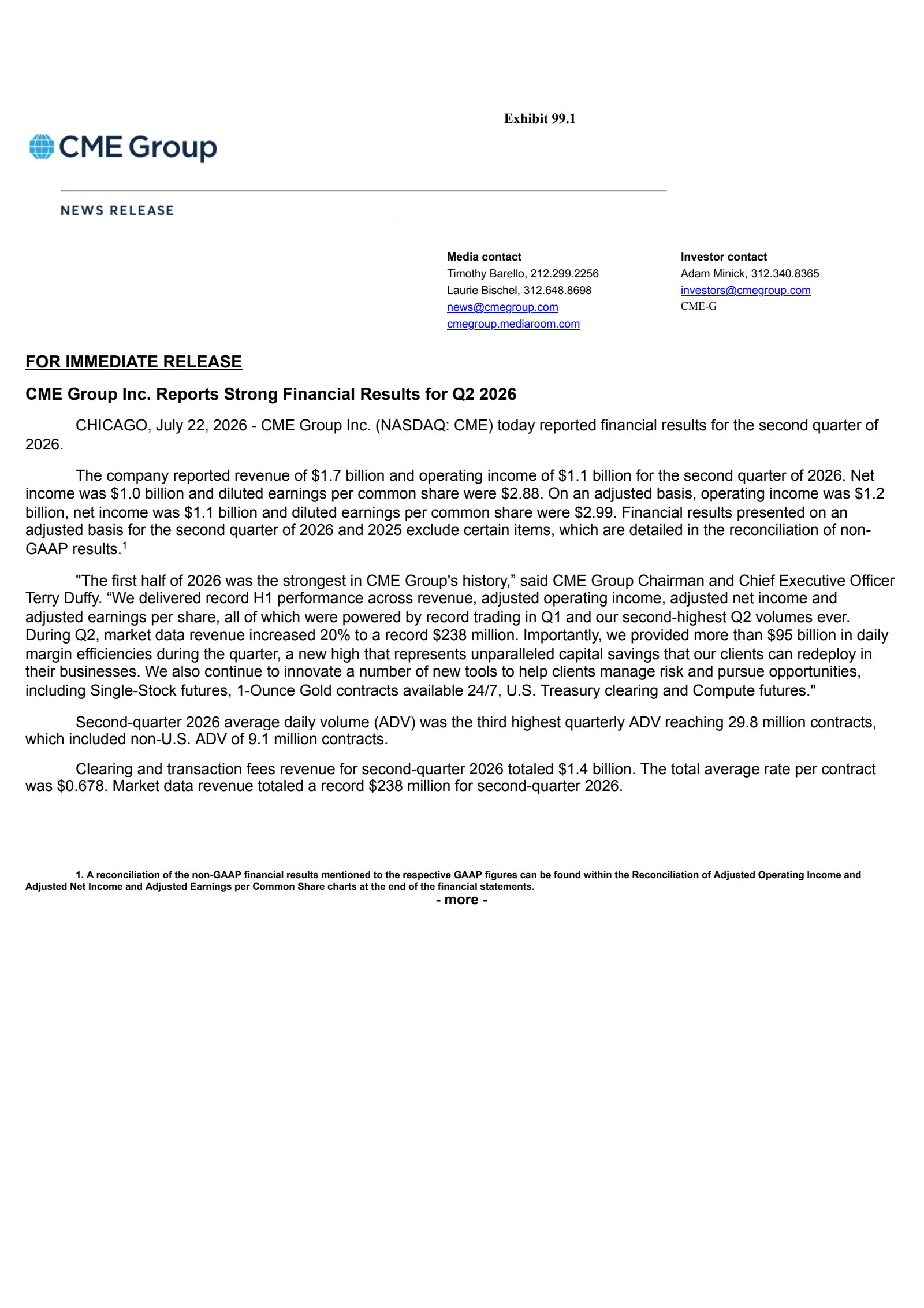 CME Group's Q2 2026 Press Release