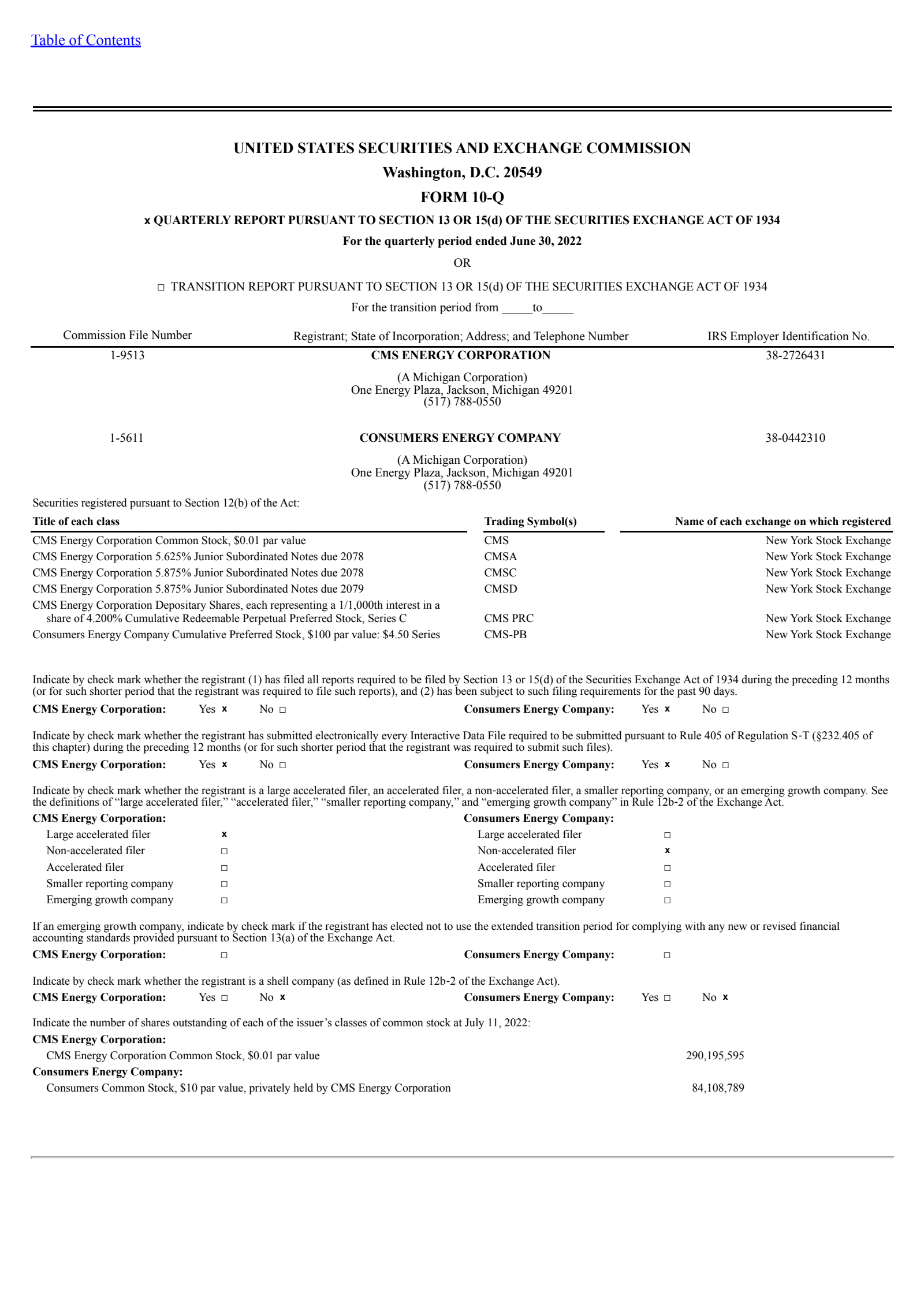 CMS Energy's Q2 2022 Quarterly report