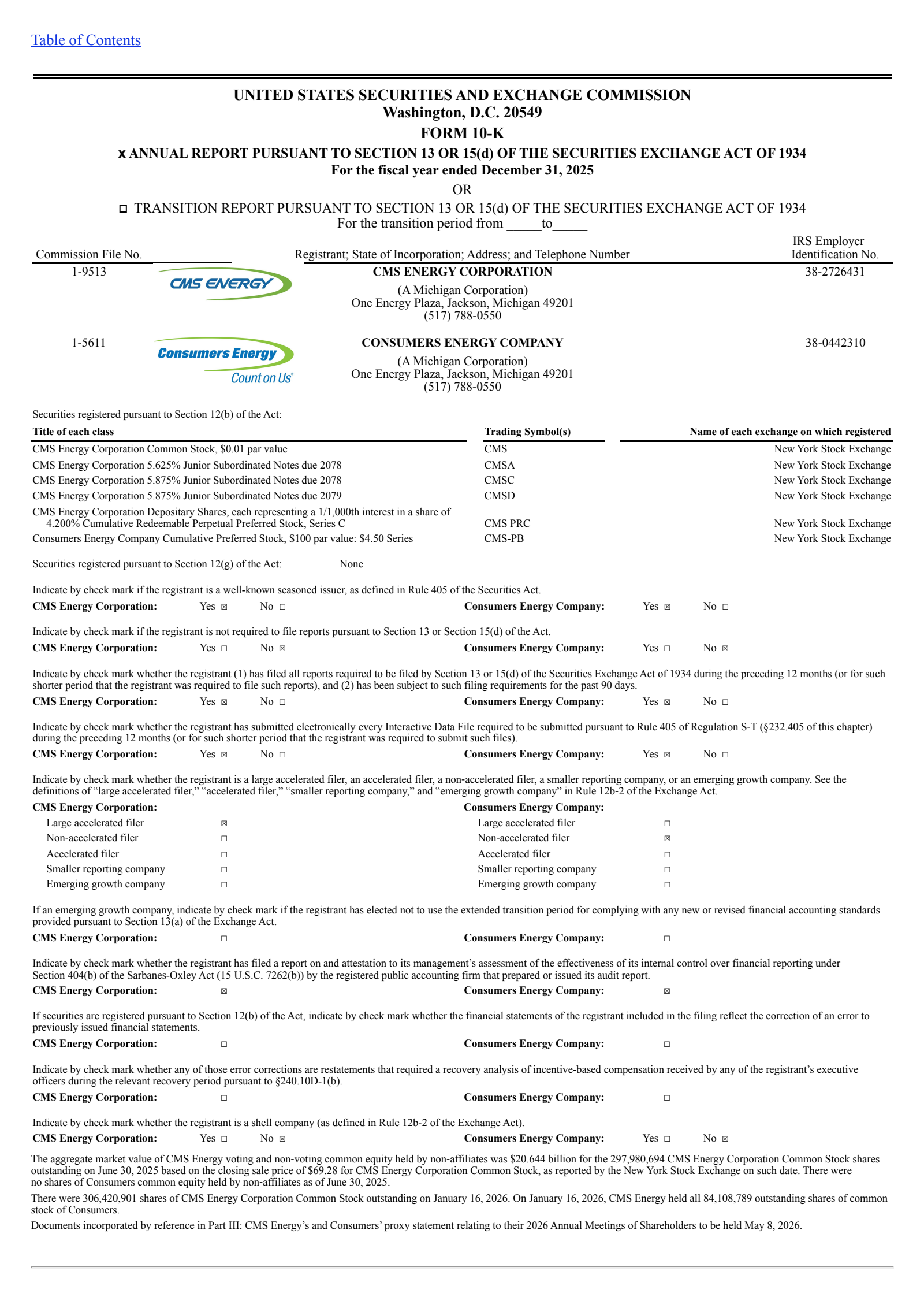 CMS Energy's Q4 2025 Annual report