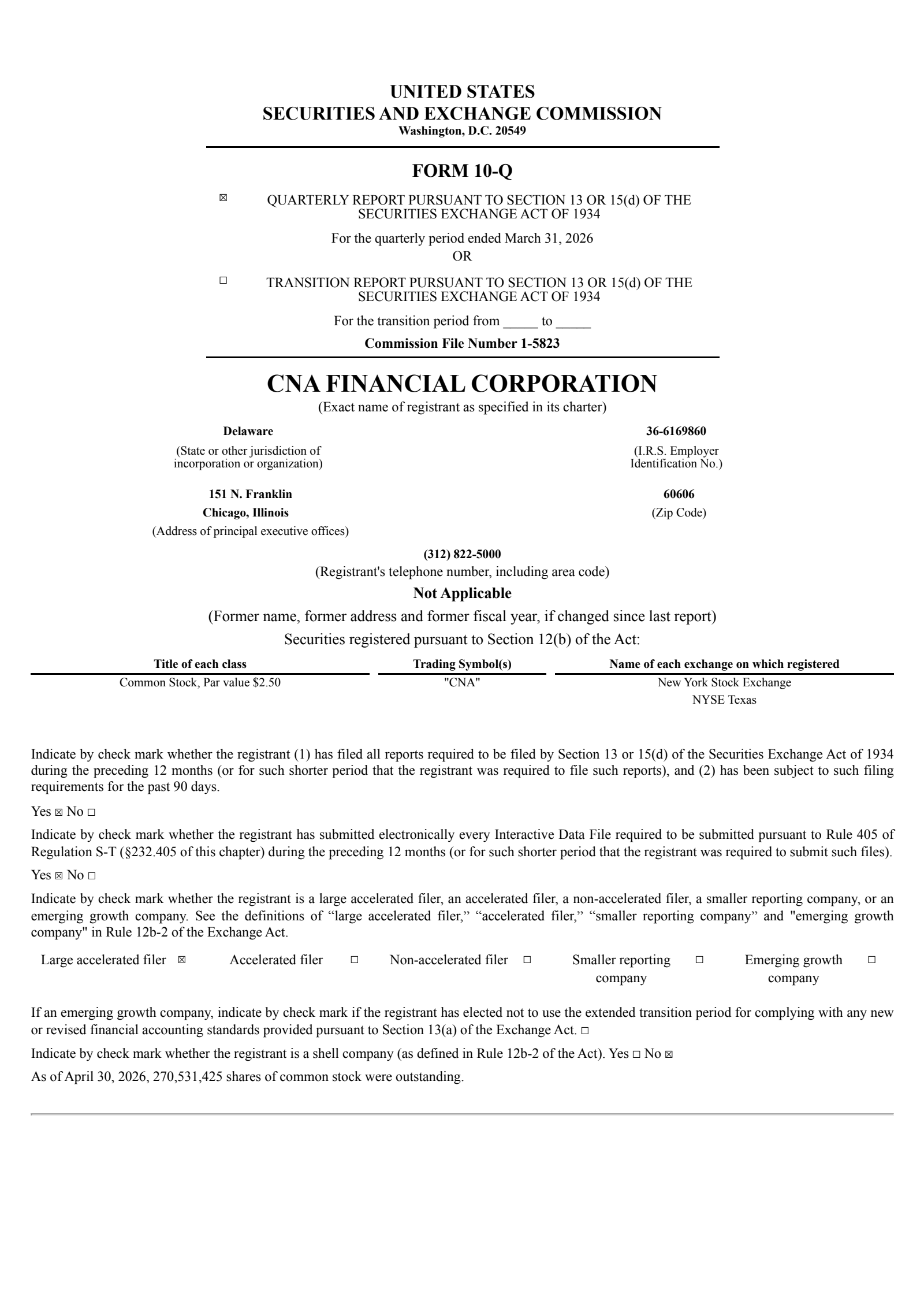 CNA Financial's Q1 2026 Quarterly report