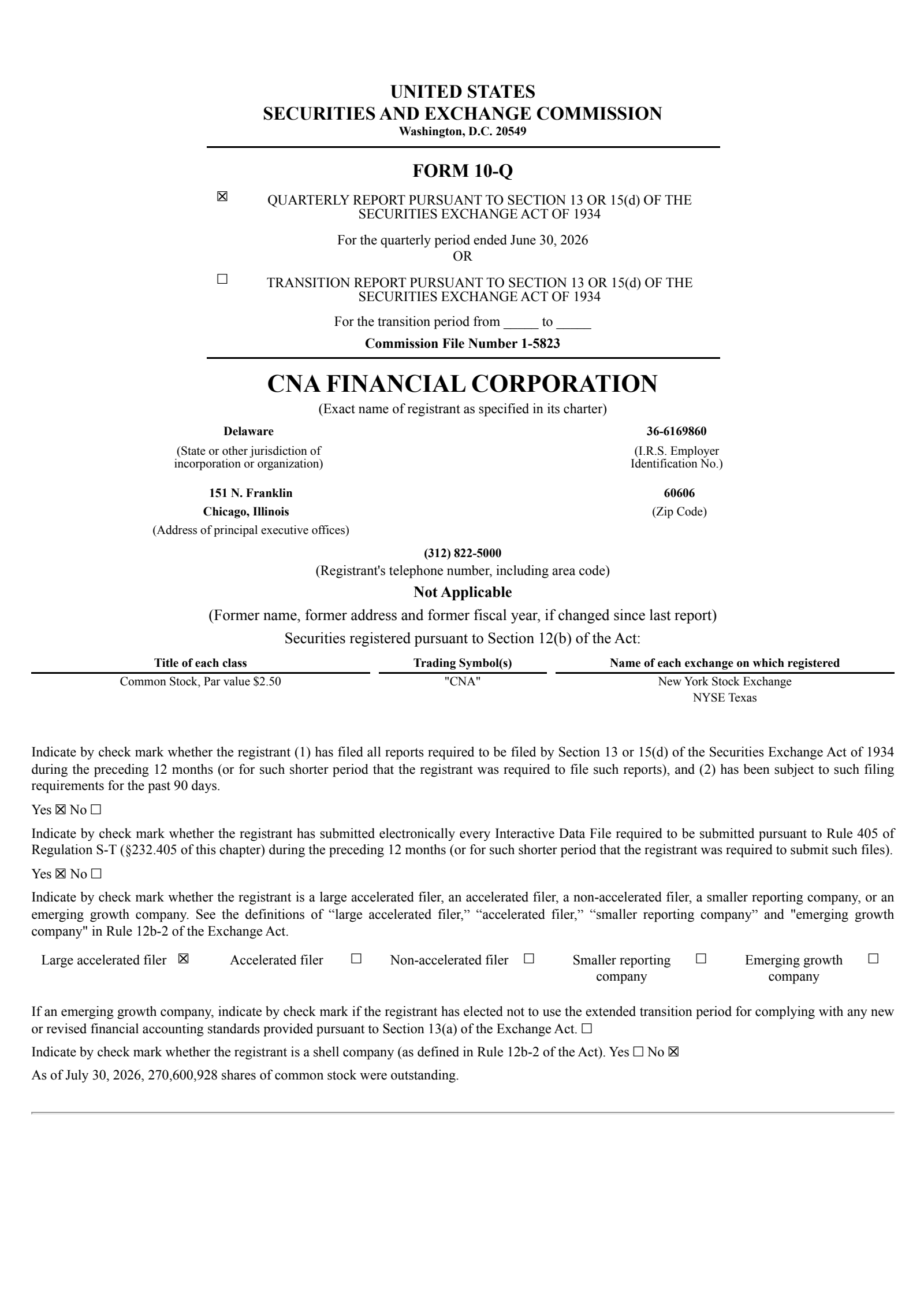 CNA Financial's Q2 2026 Quarterly report