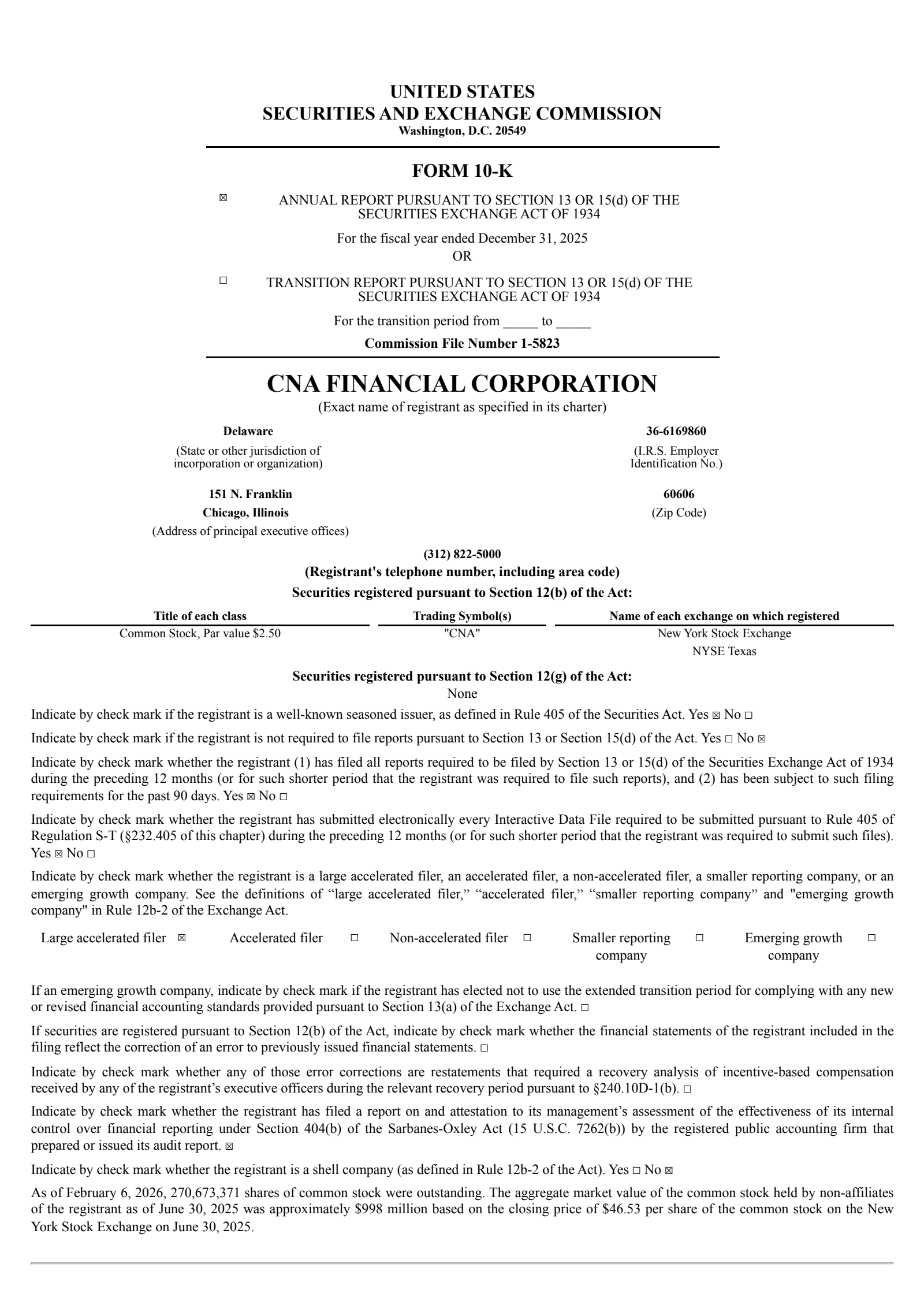 CNA Financial's Q4 2025 Annual report