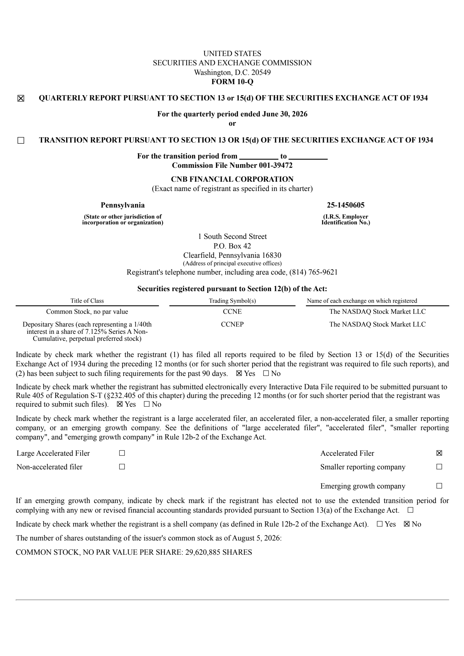 CNB Financial's Q2 2026 Quarterly report