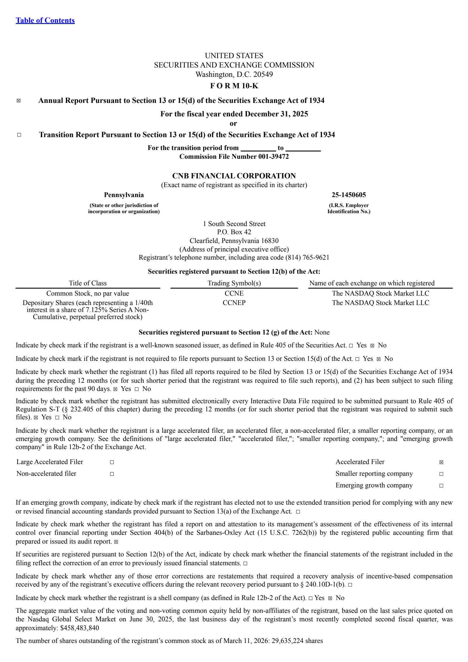 CNB Financial's Q4 2025 Annual report
