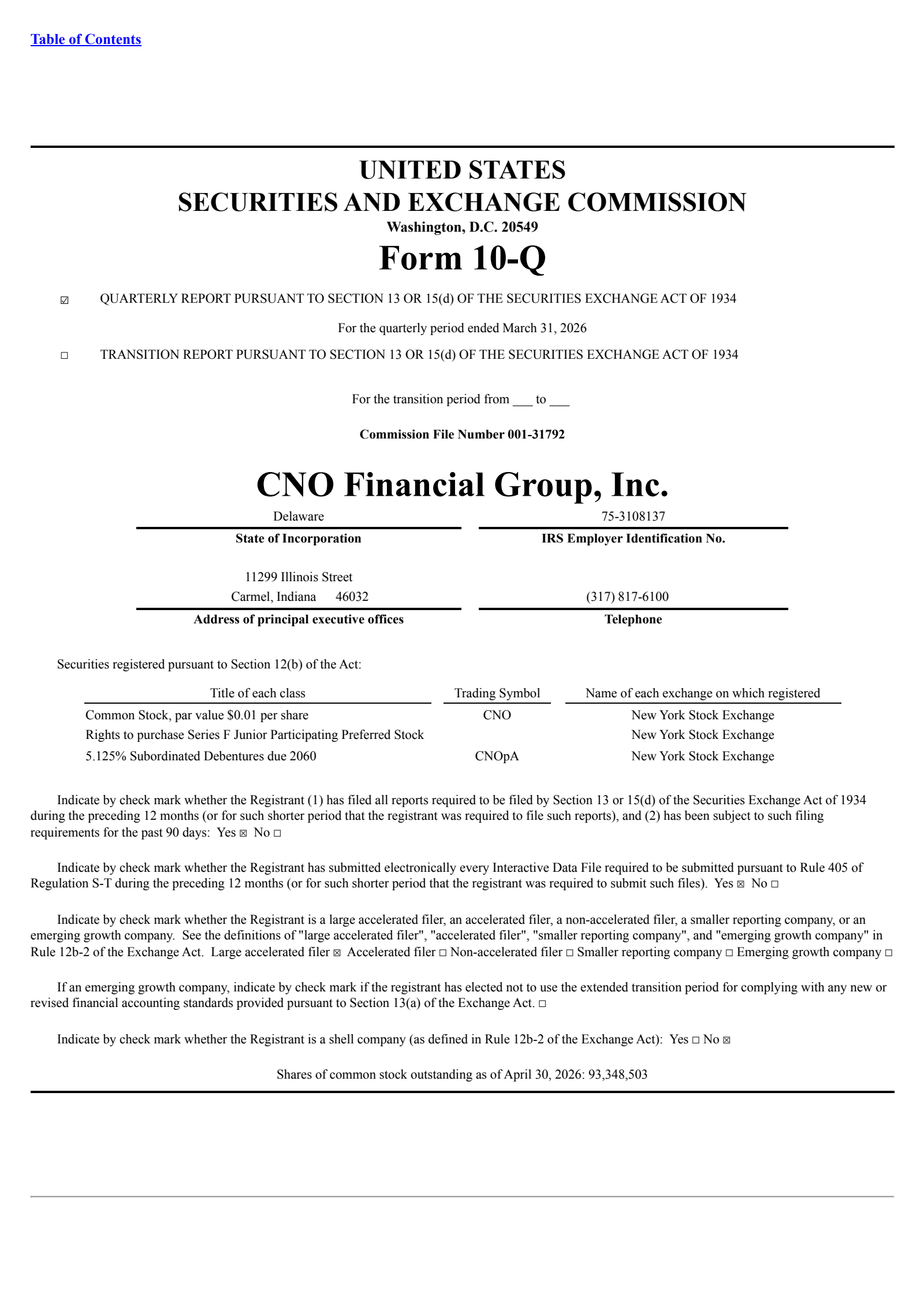 CNO Financial Group's Q1 2026 Quarterly report