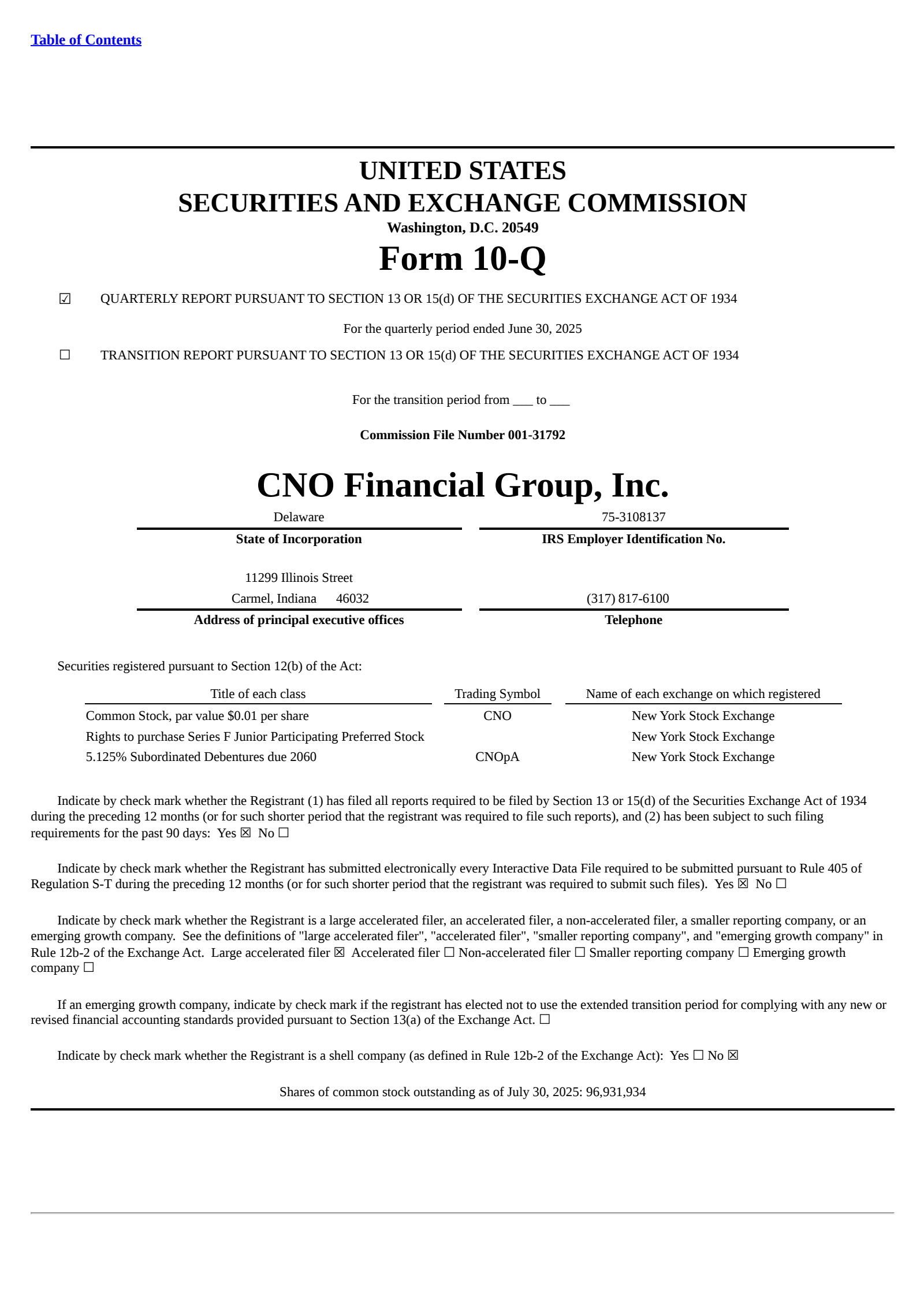 CNO Financial Group's Q2 2025 Quarterly report