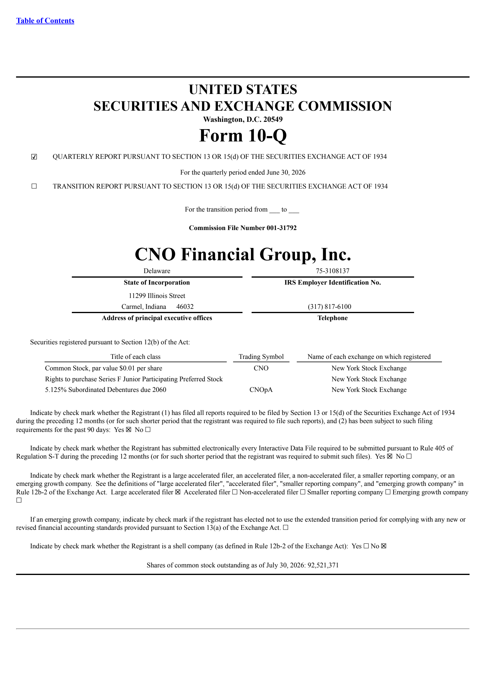 CNO Financial Group's Q2 2026 Quarterly report