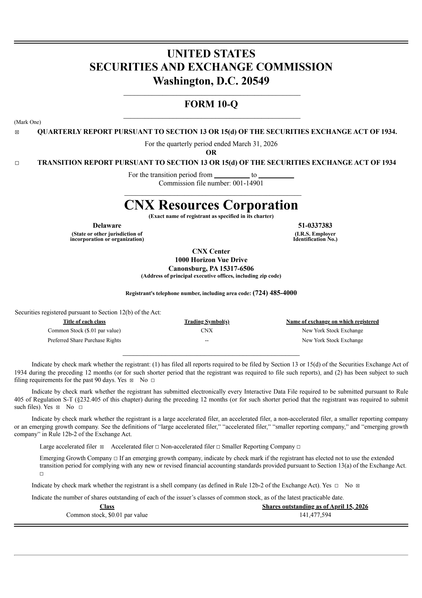 CNX Resources' Q1 2026 Quarterly report