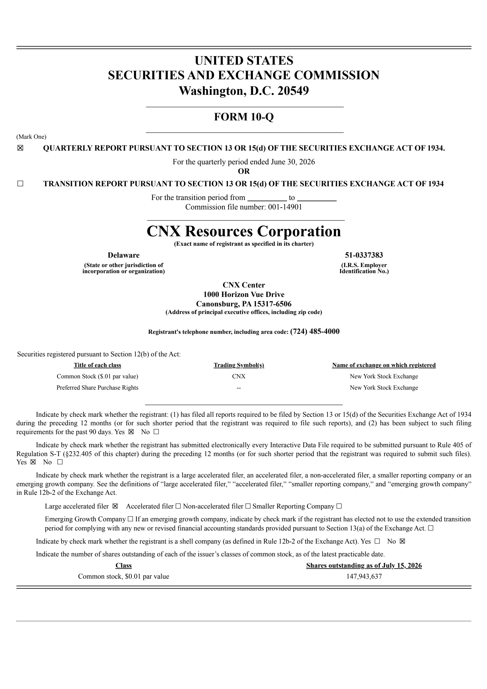 CNX Resources' Q2 2026 Quarterly report