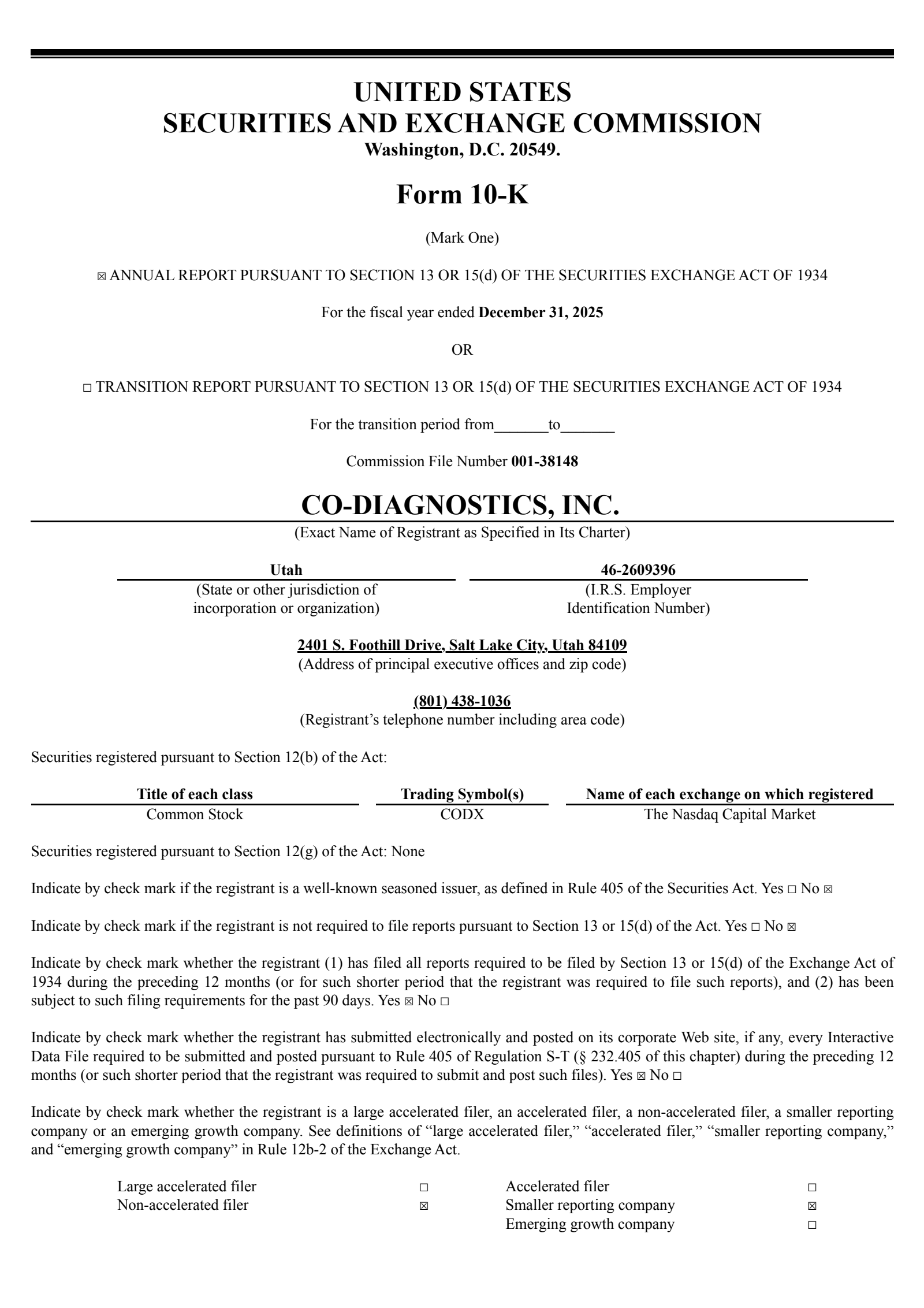 Co-Diagnostics' Q4 2025 Annual report
