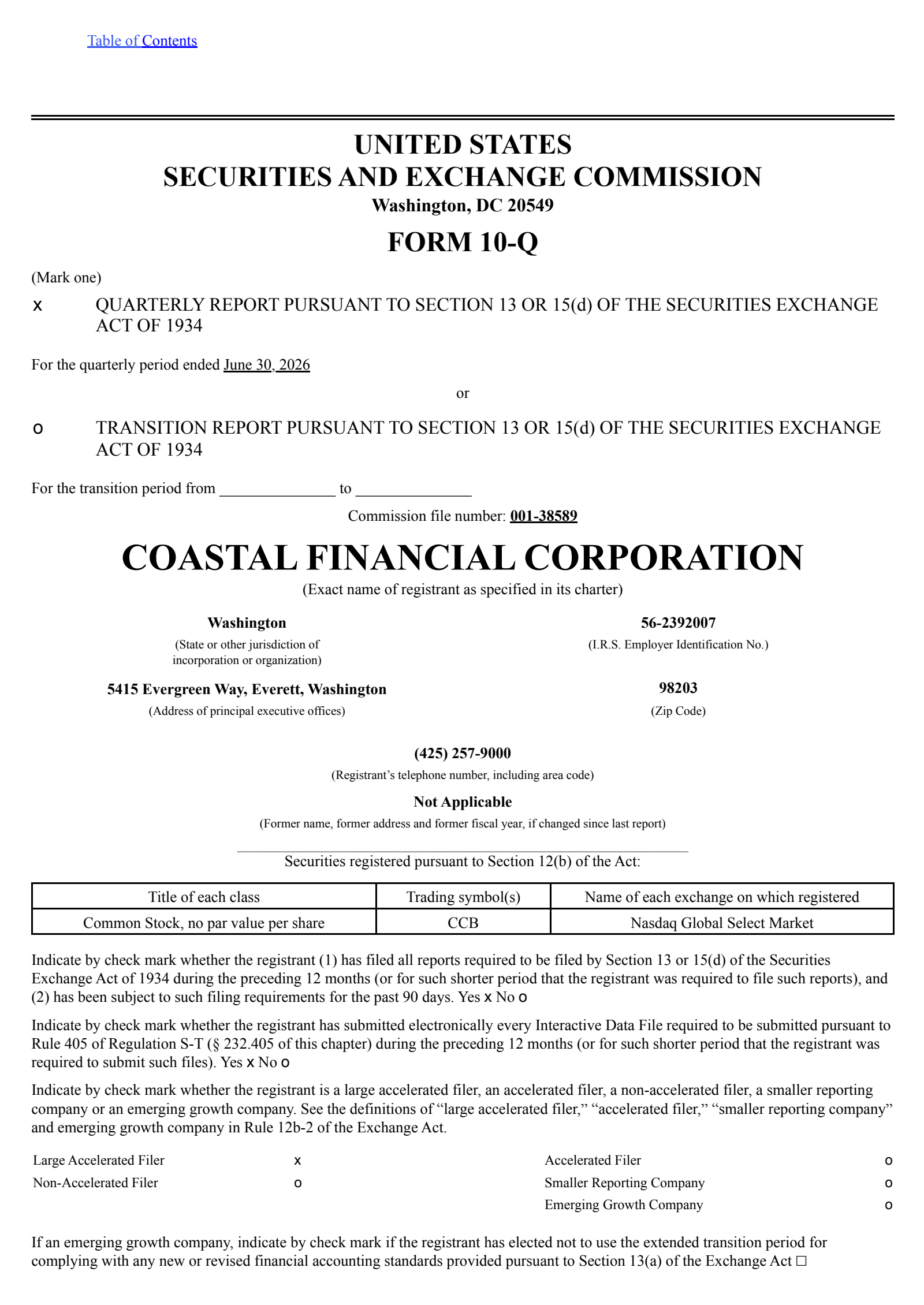 Coastal Financial's Q2 2026 Quarterly report
