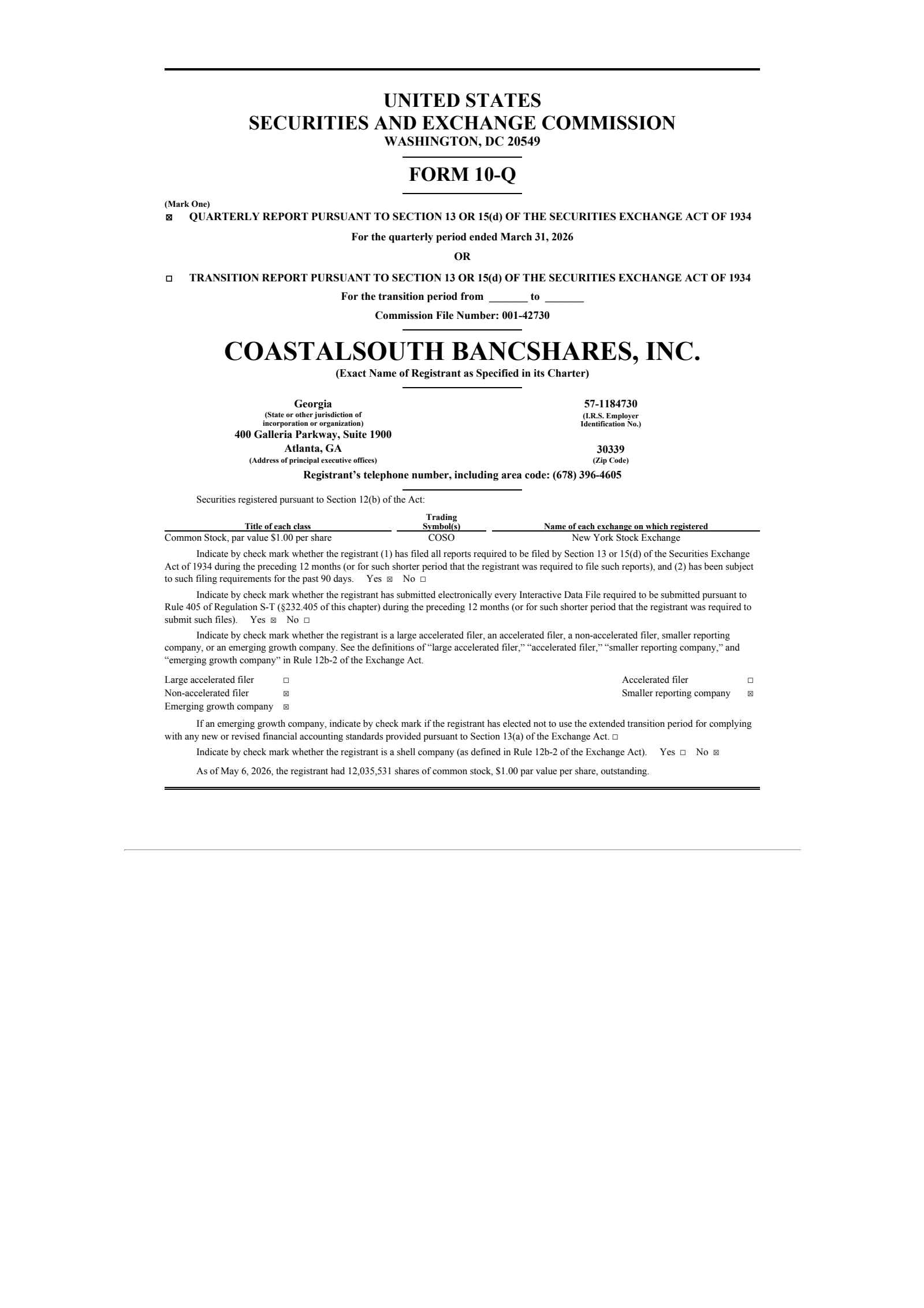 CoastalSouth Bancshares' Q1 2026 Quarterly report