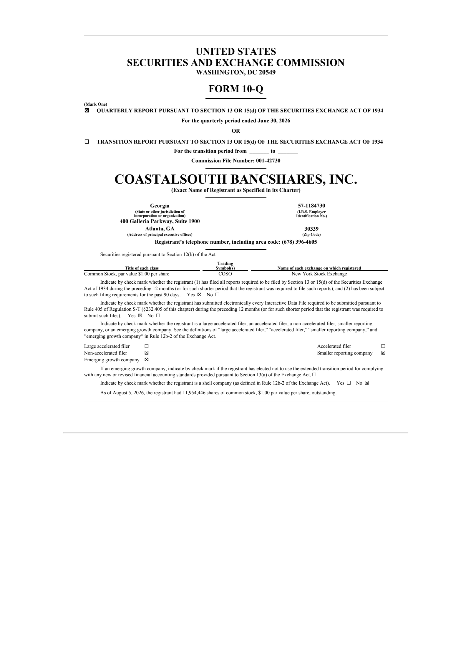 CoastalSouth Bancshares' Q2 2026 Quarterly report