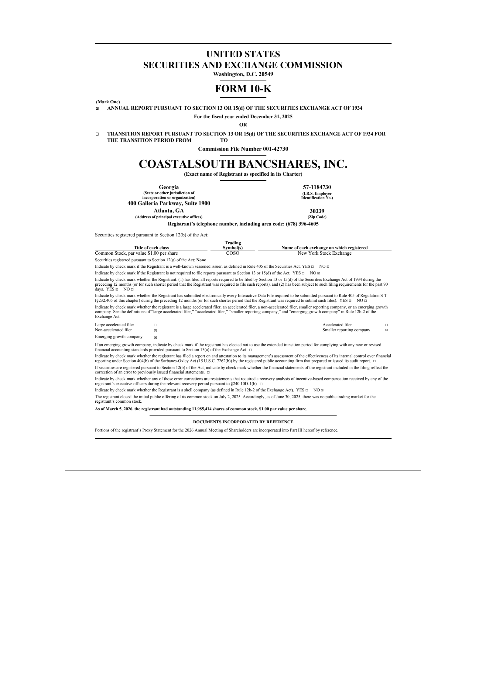 CoastalSouth Bancshares' Q4 2025 Annual report