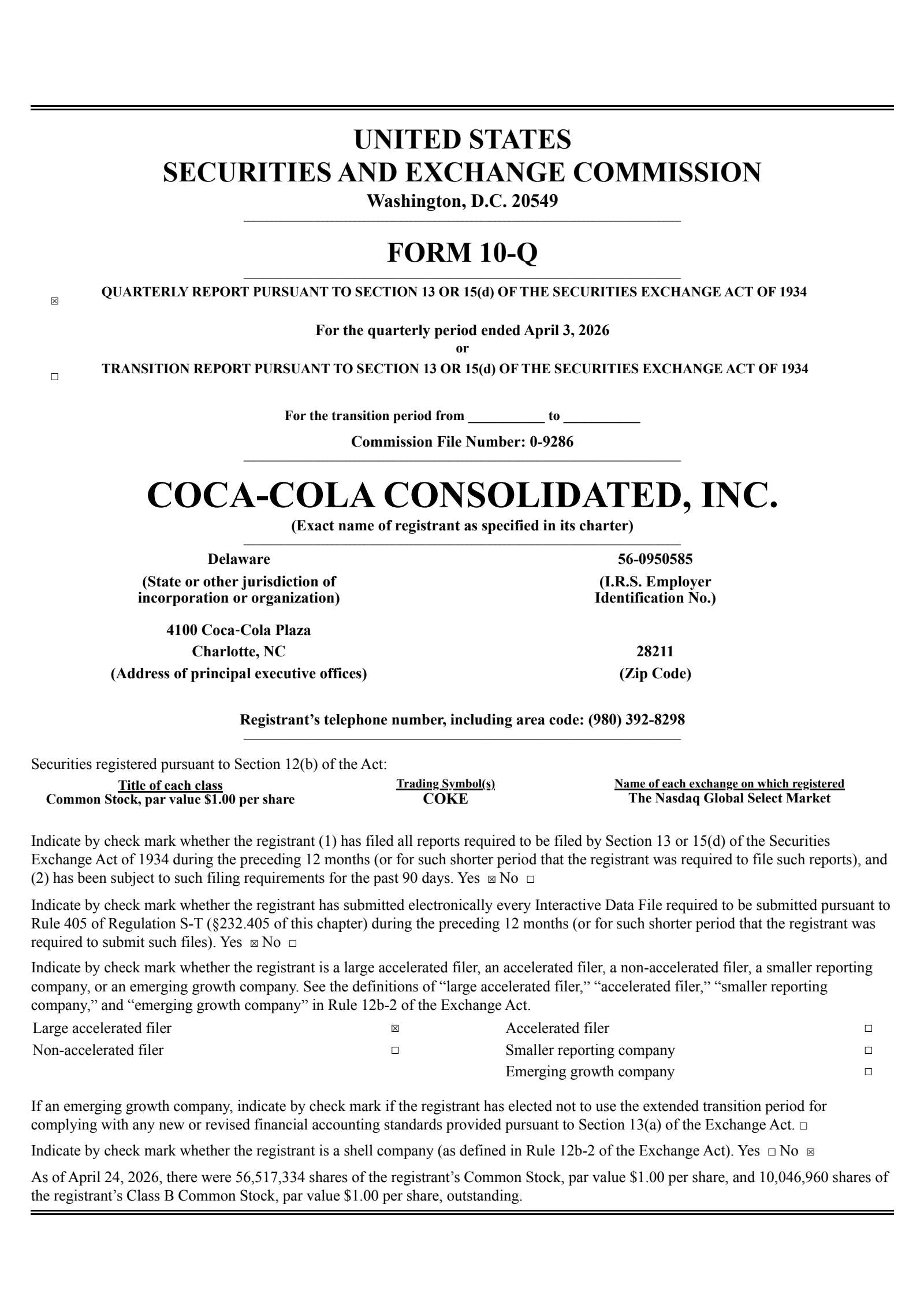 Coca-Cola Consolidated's Q1 2026 Quarterly report