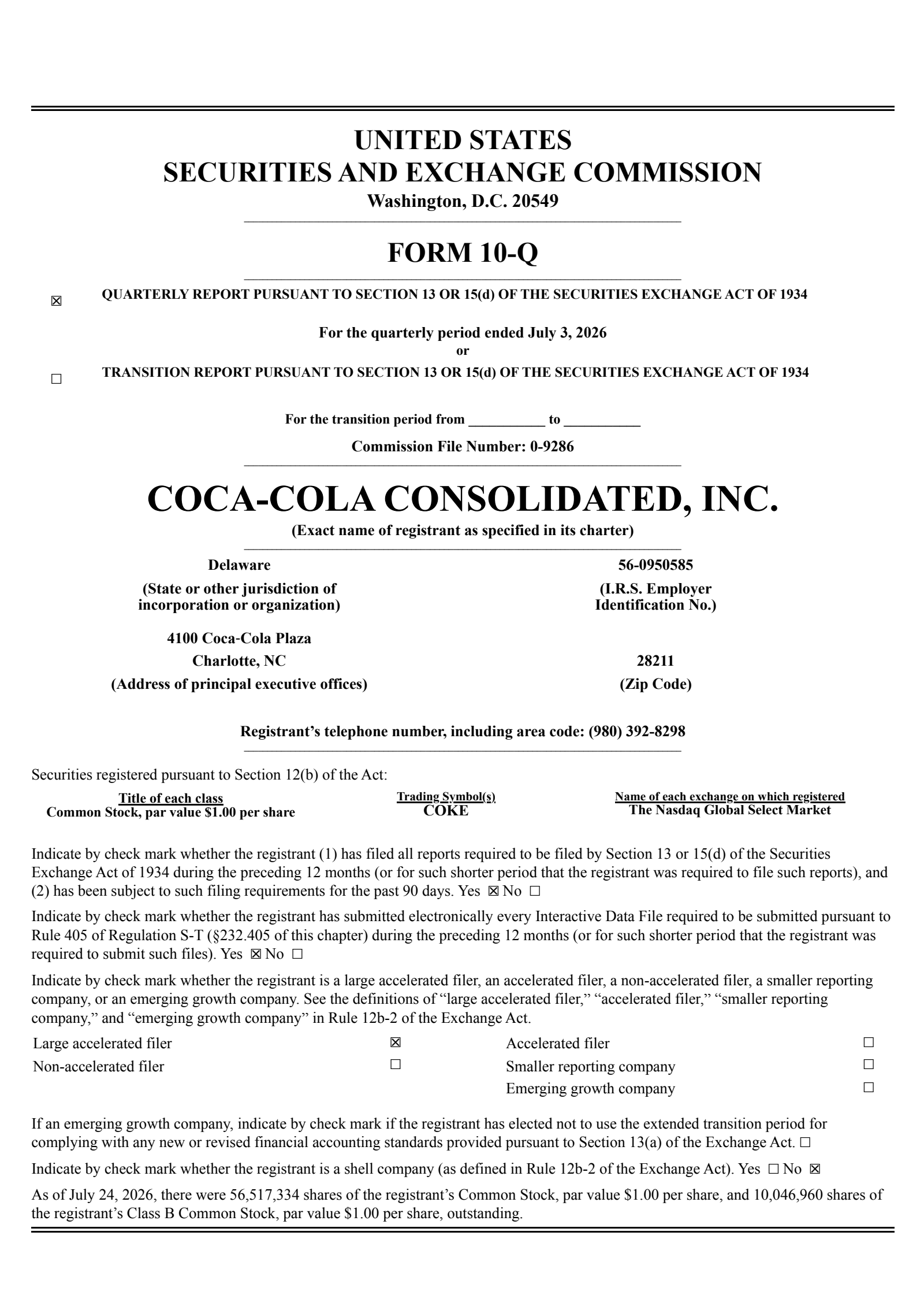 Coca-Cola Consolidated's Q2 2026 Quarterly report
