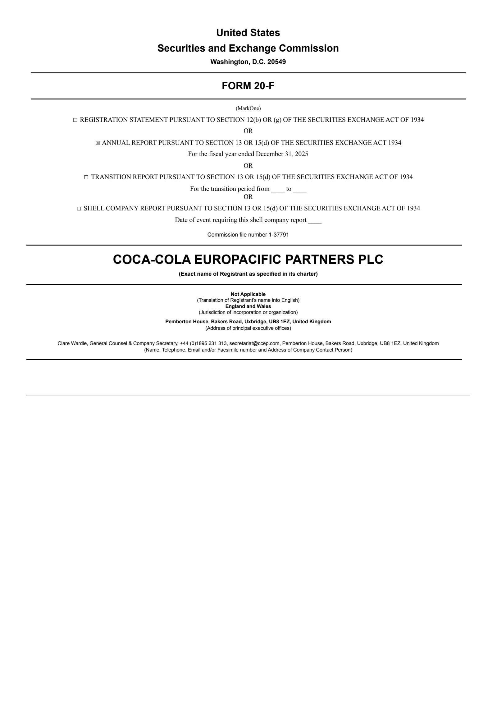 Coca-Cola Europacific Partners' Q4 2025 Annual report