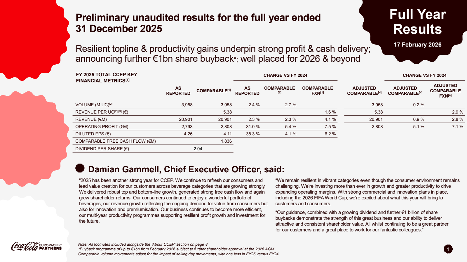 Coca-Cola Europacific Partners' Q4 2025 Interim report