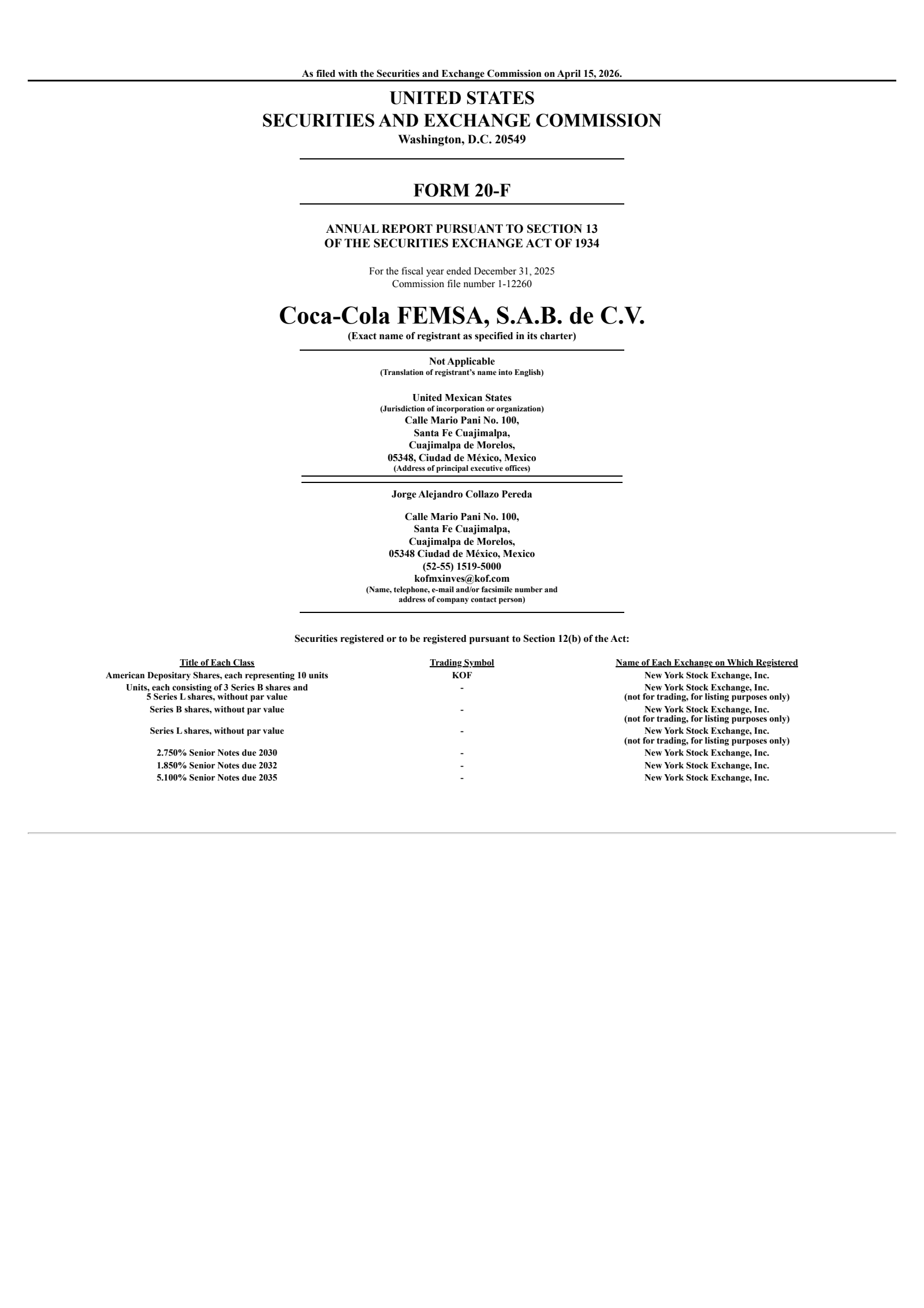 Coca Cola Femsa's Q4 2025 Annual report