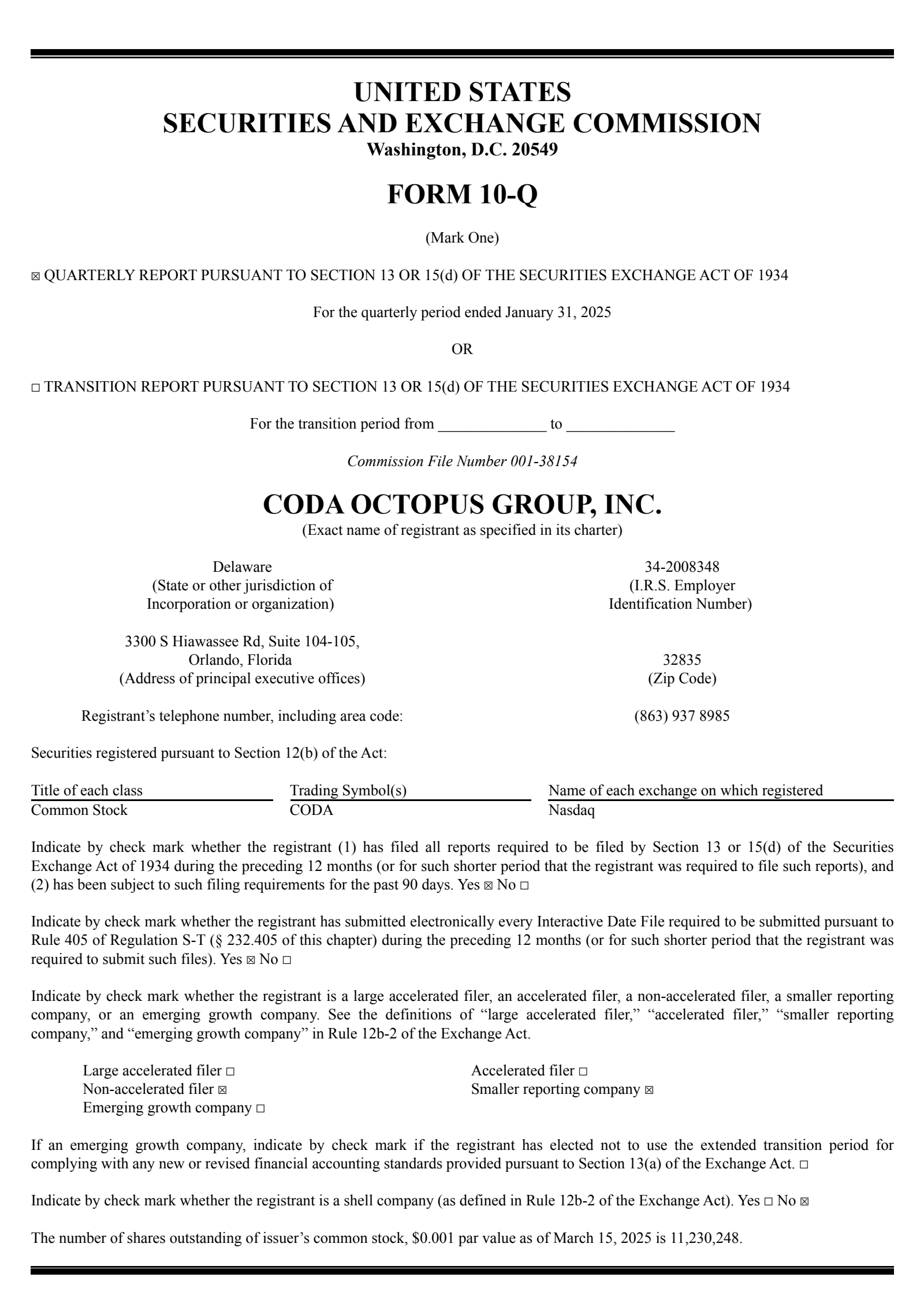Coda Octopus Group's Q1 2025 Quarterly report