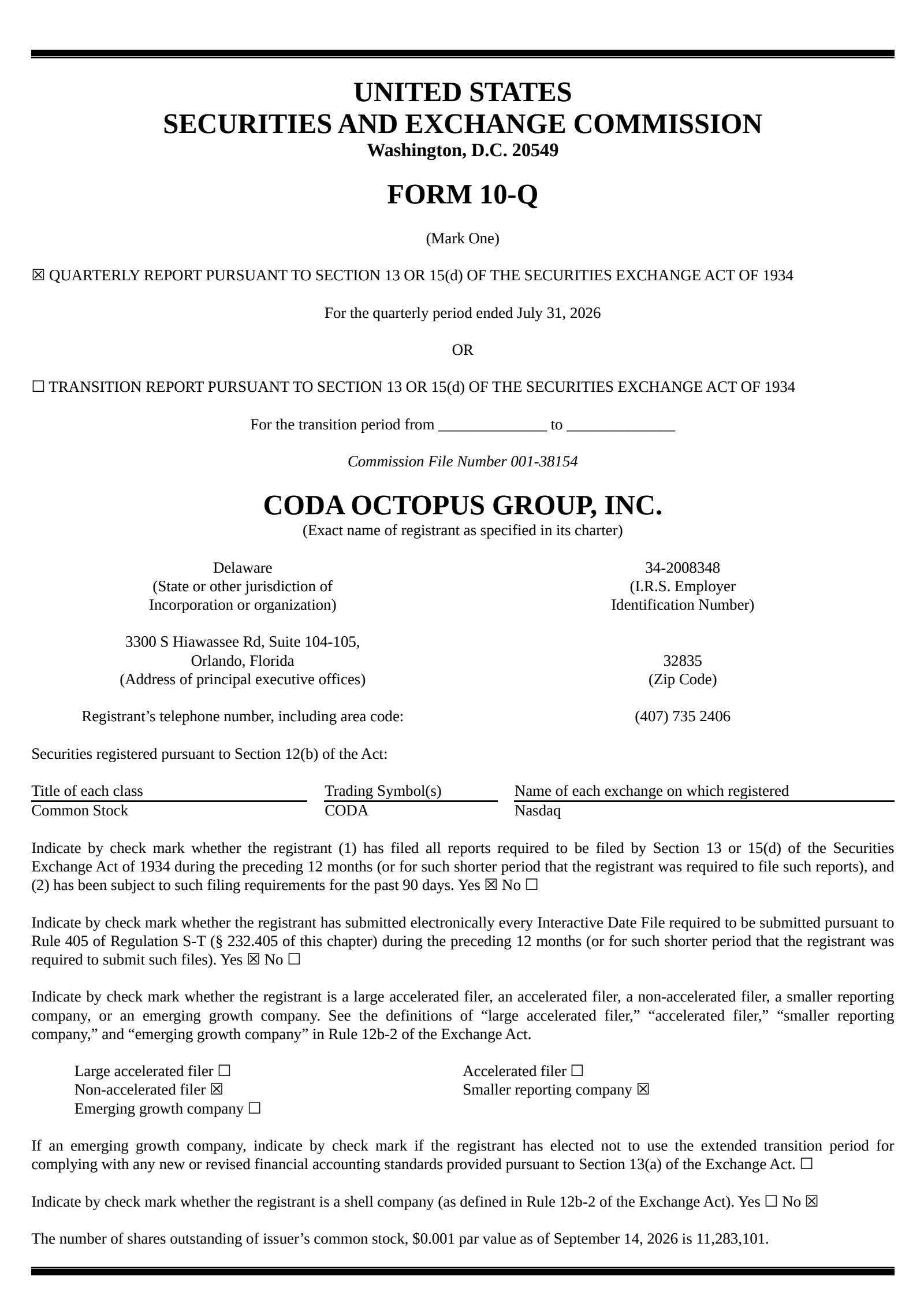 Coda Octopus Group's Q3 2026 Quarterly report