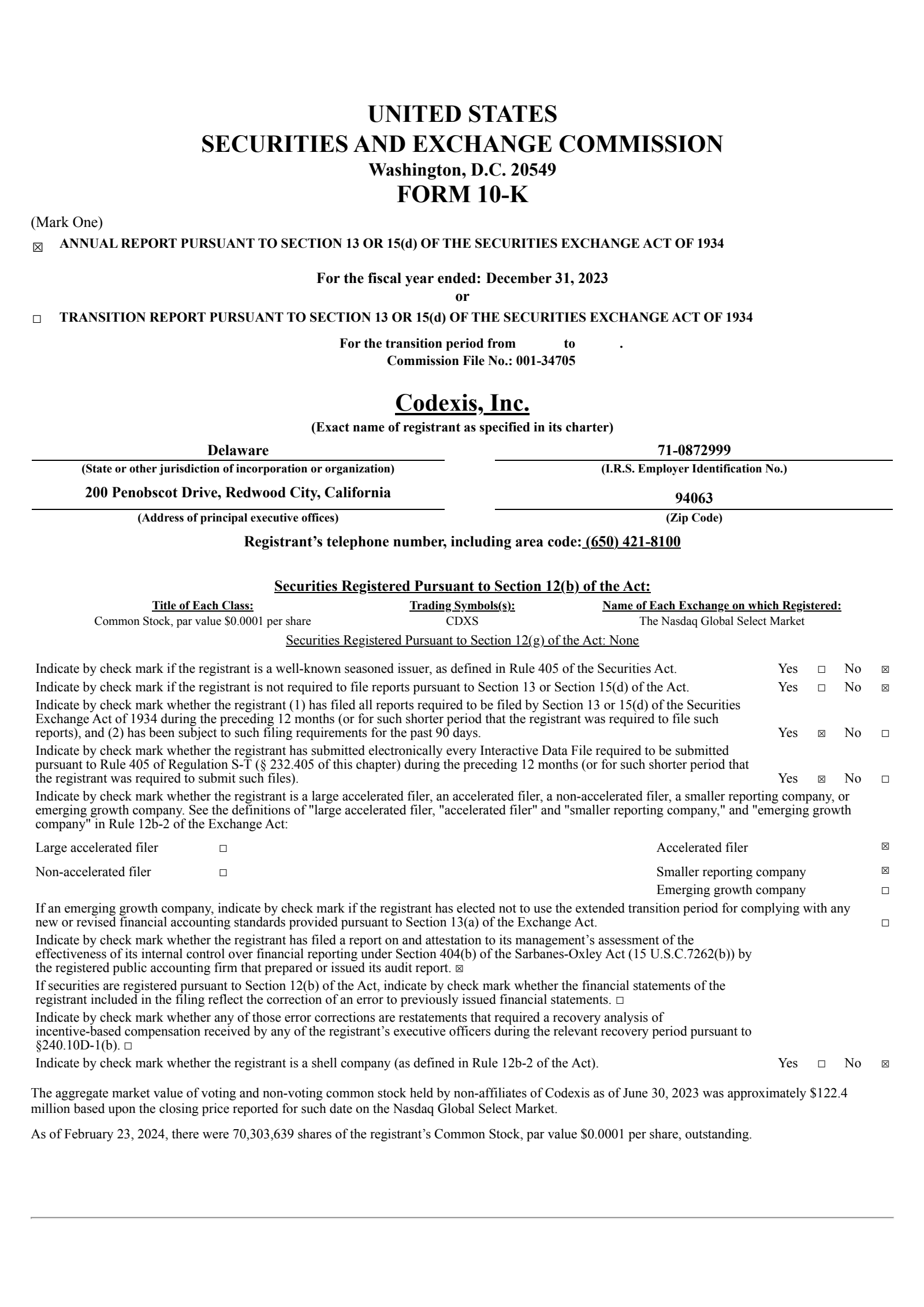 Codexis' Q4 2023 Annual report