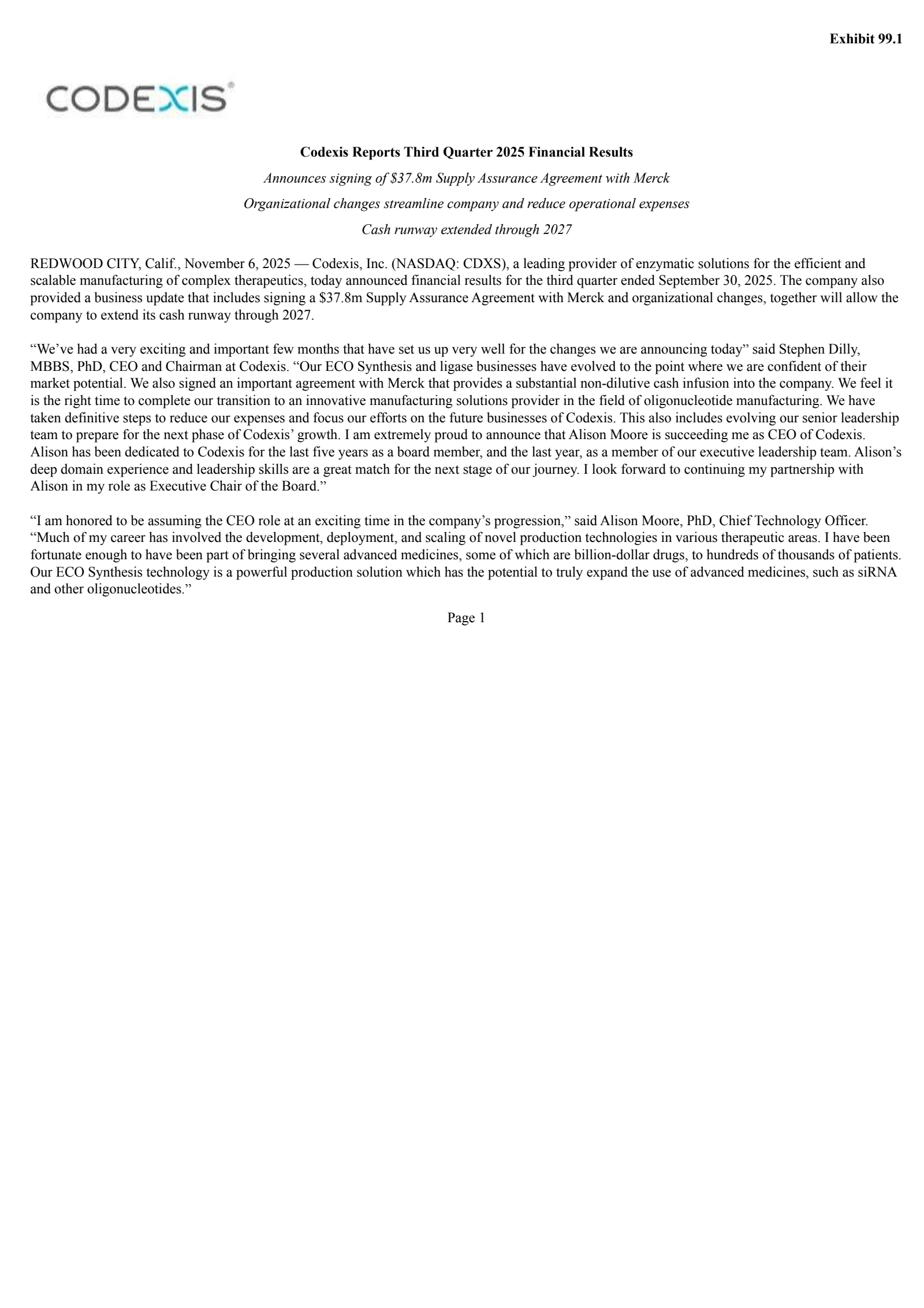 Codexis' Q3 2025 Earnings Release