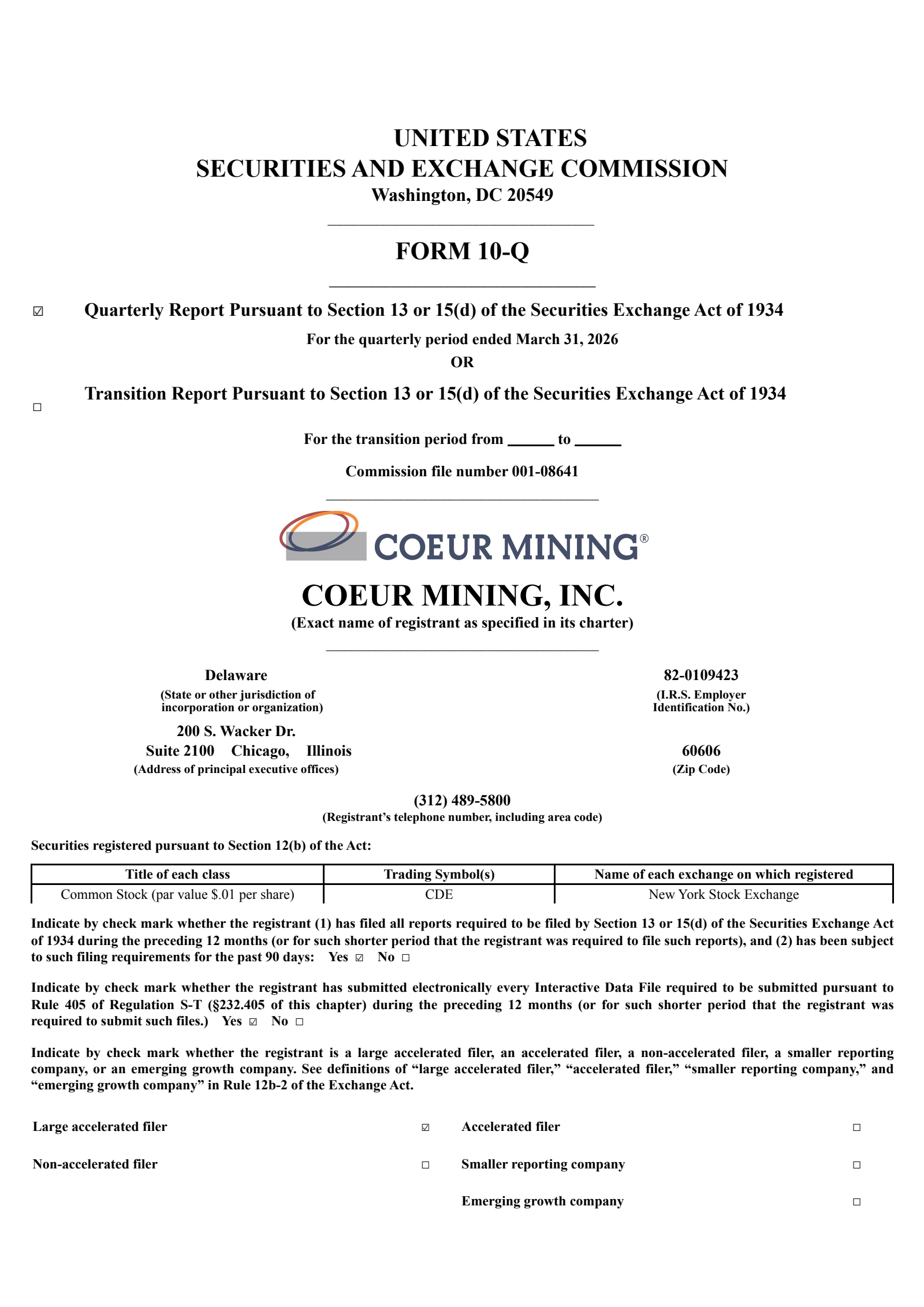 Coeur Mining's Q1 2026 Quarterly report