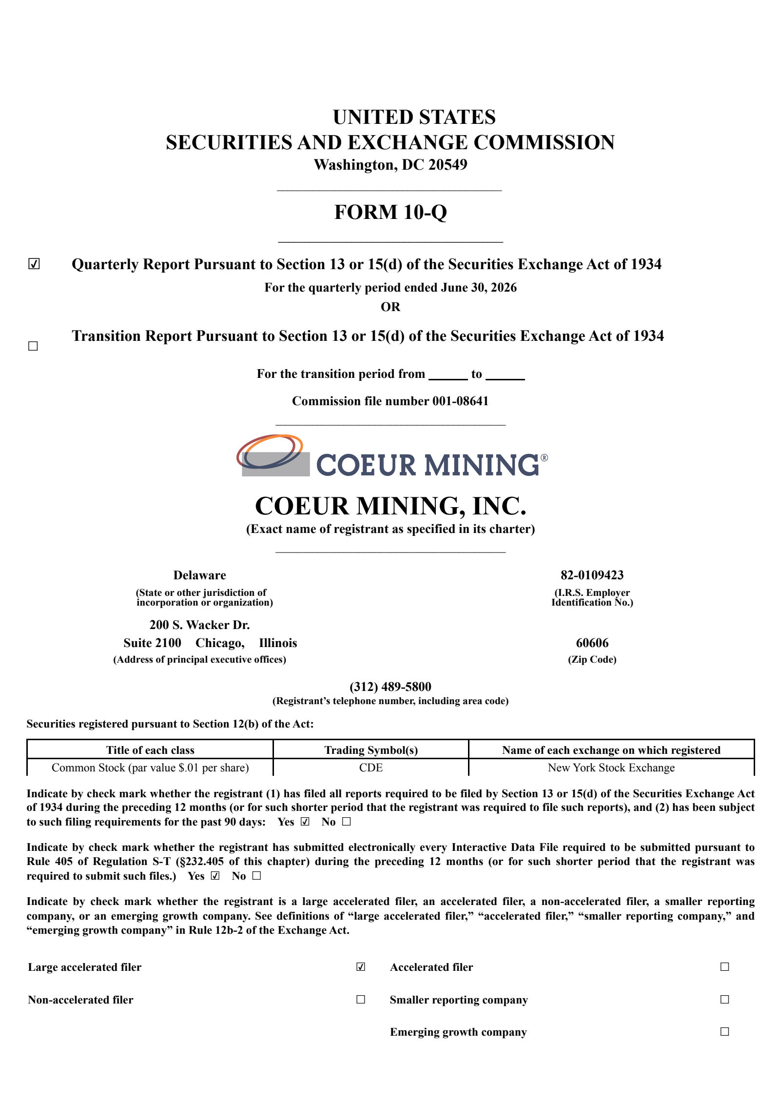 Coeur Mining's Q2 2026 Quarterly report