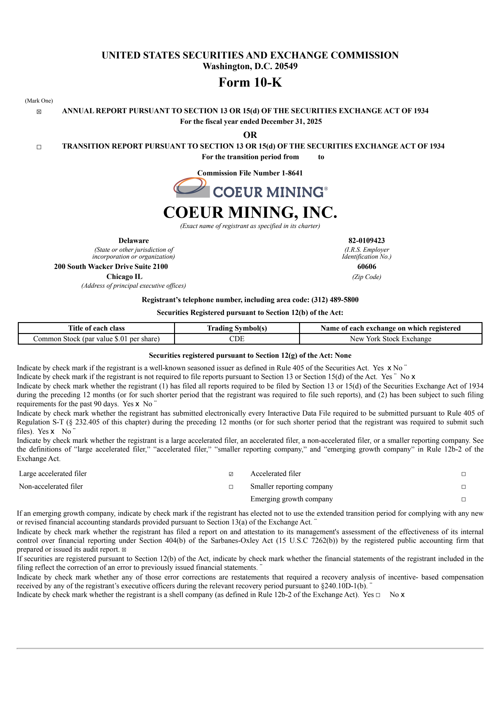 Coeur Mining's Q4 2025 Annual report