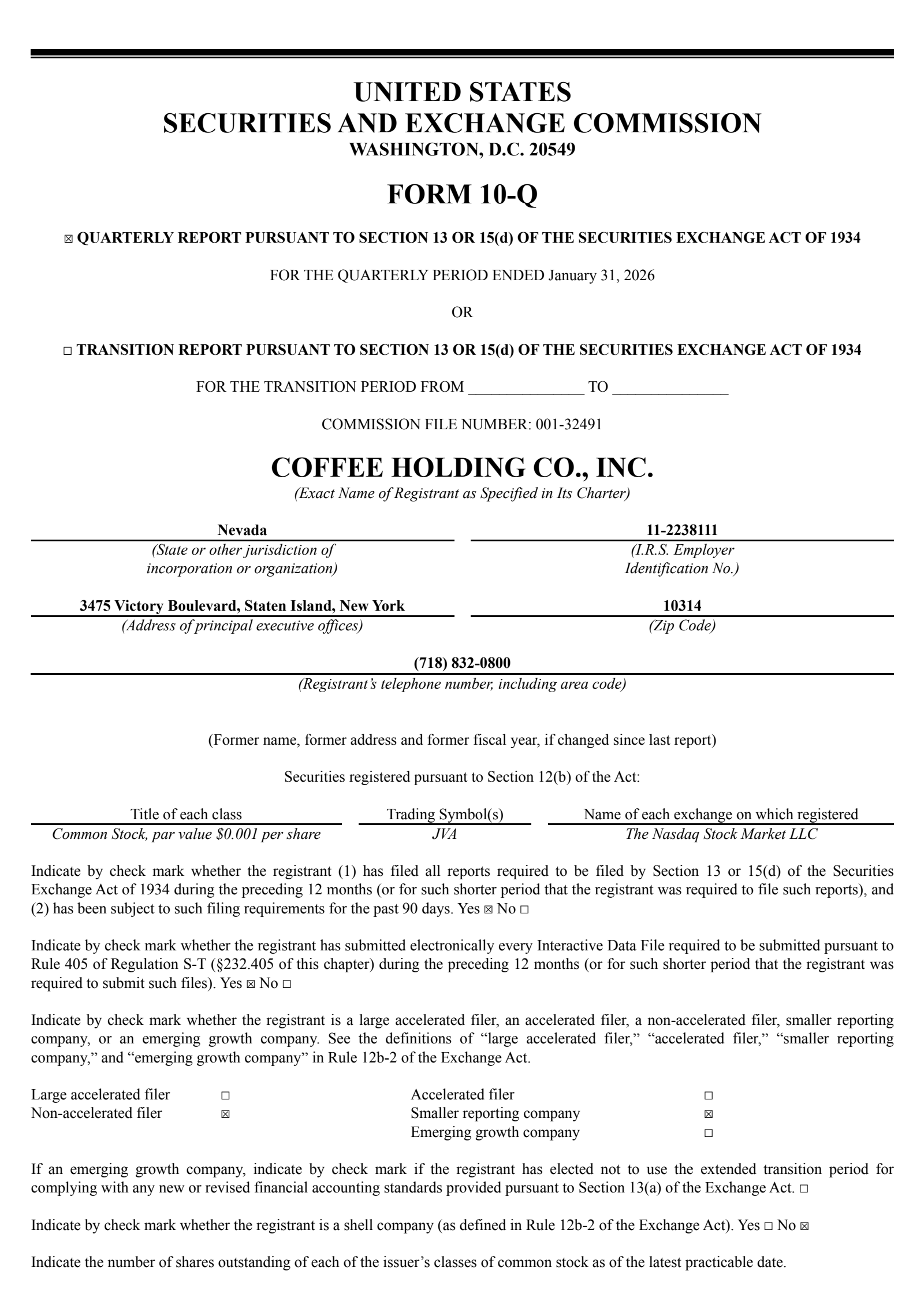 Coffee's Q1 2026 Quarterly report