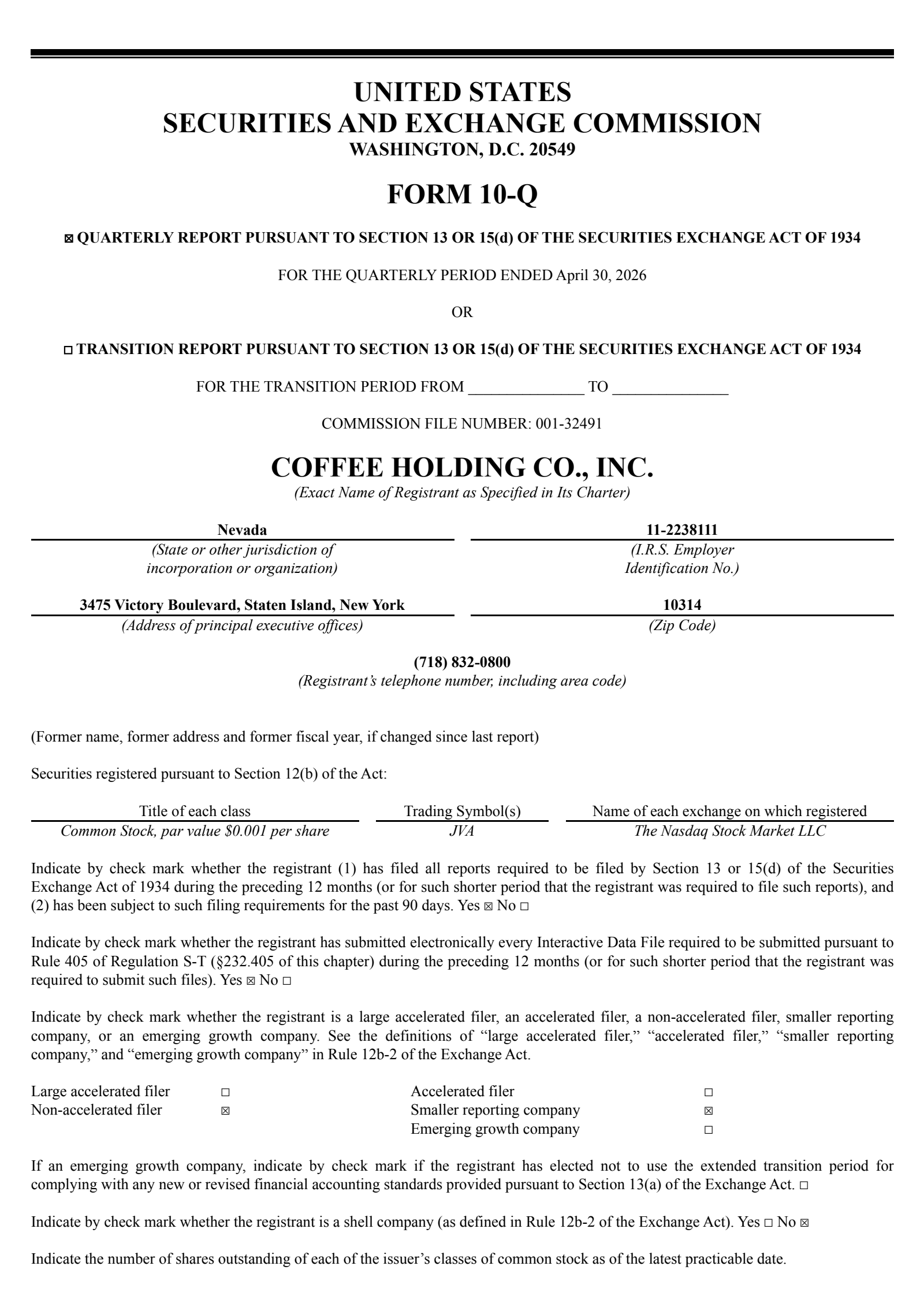 Coffee's Q2 2026 Quarterly report