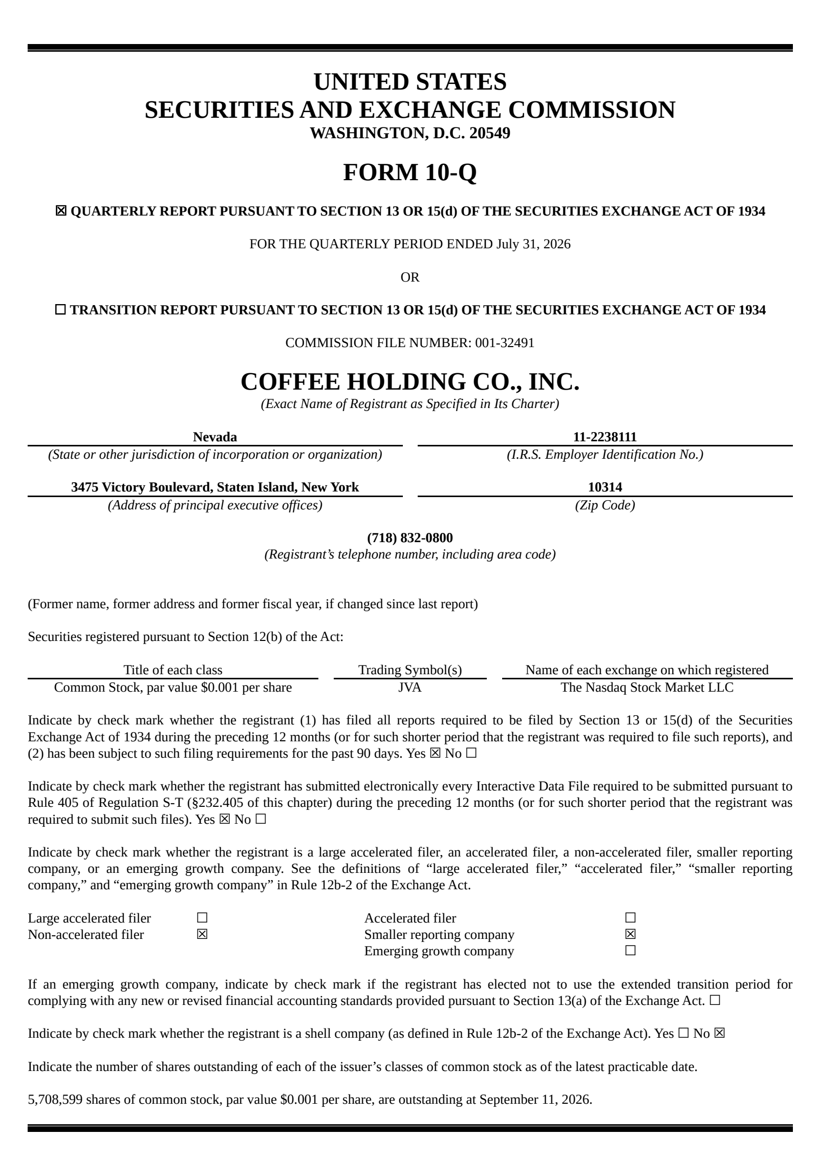 Coffee's Q3 2026 Quarterly report
