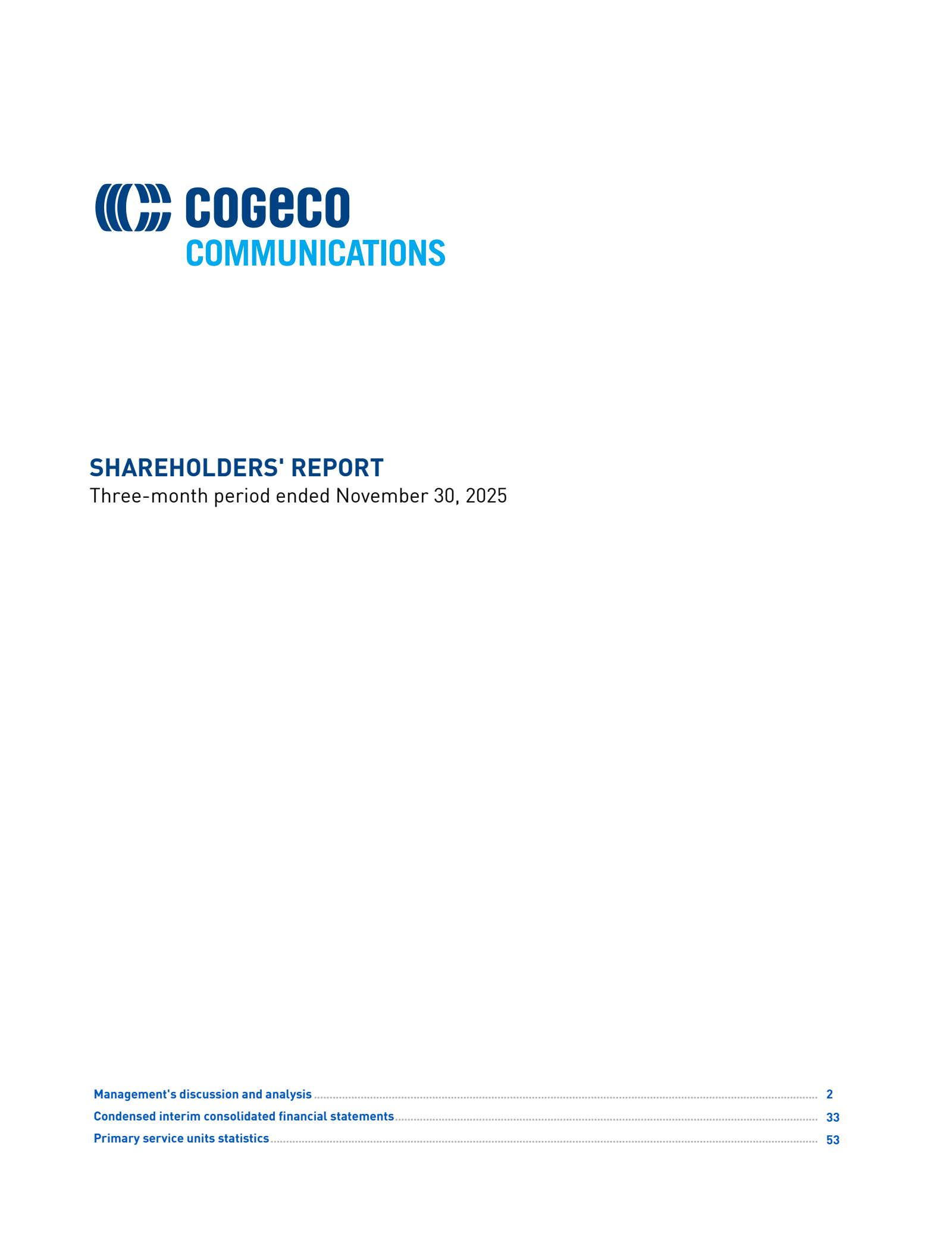 Cogeco Communications' Q1 2026 Interim report