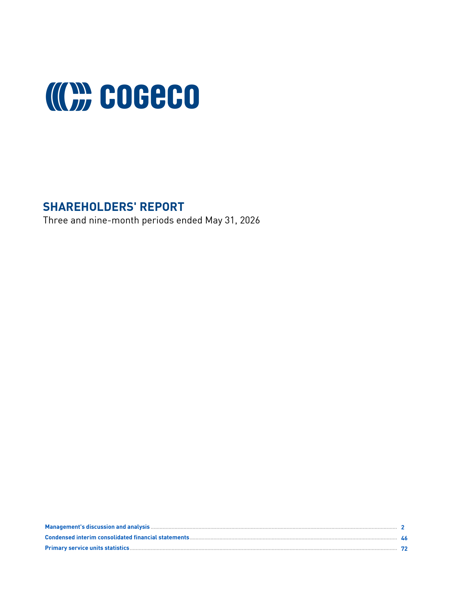 Cogeco's Q3 2026 Interim report